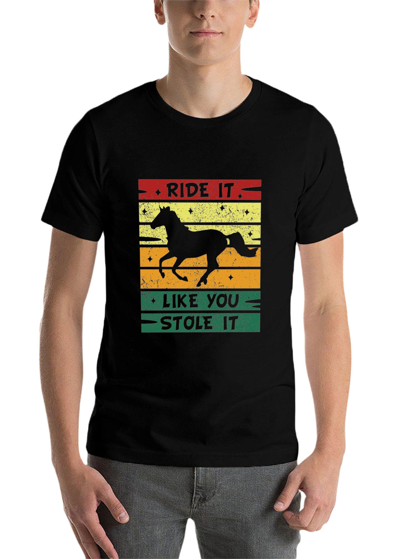 Black Ride It Like You Stole It Horse Graphic T-Shirt view 7