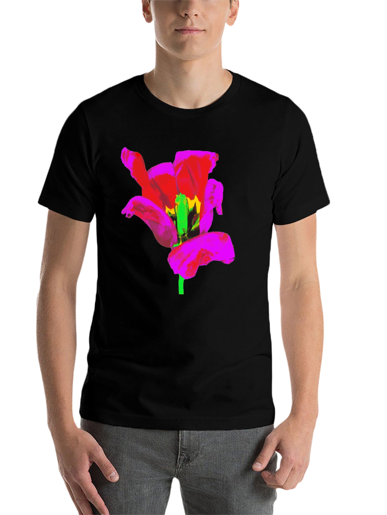 Black Bold Flower Graphic Black T-Shirt view 7