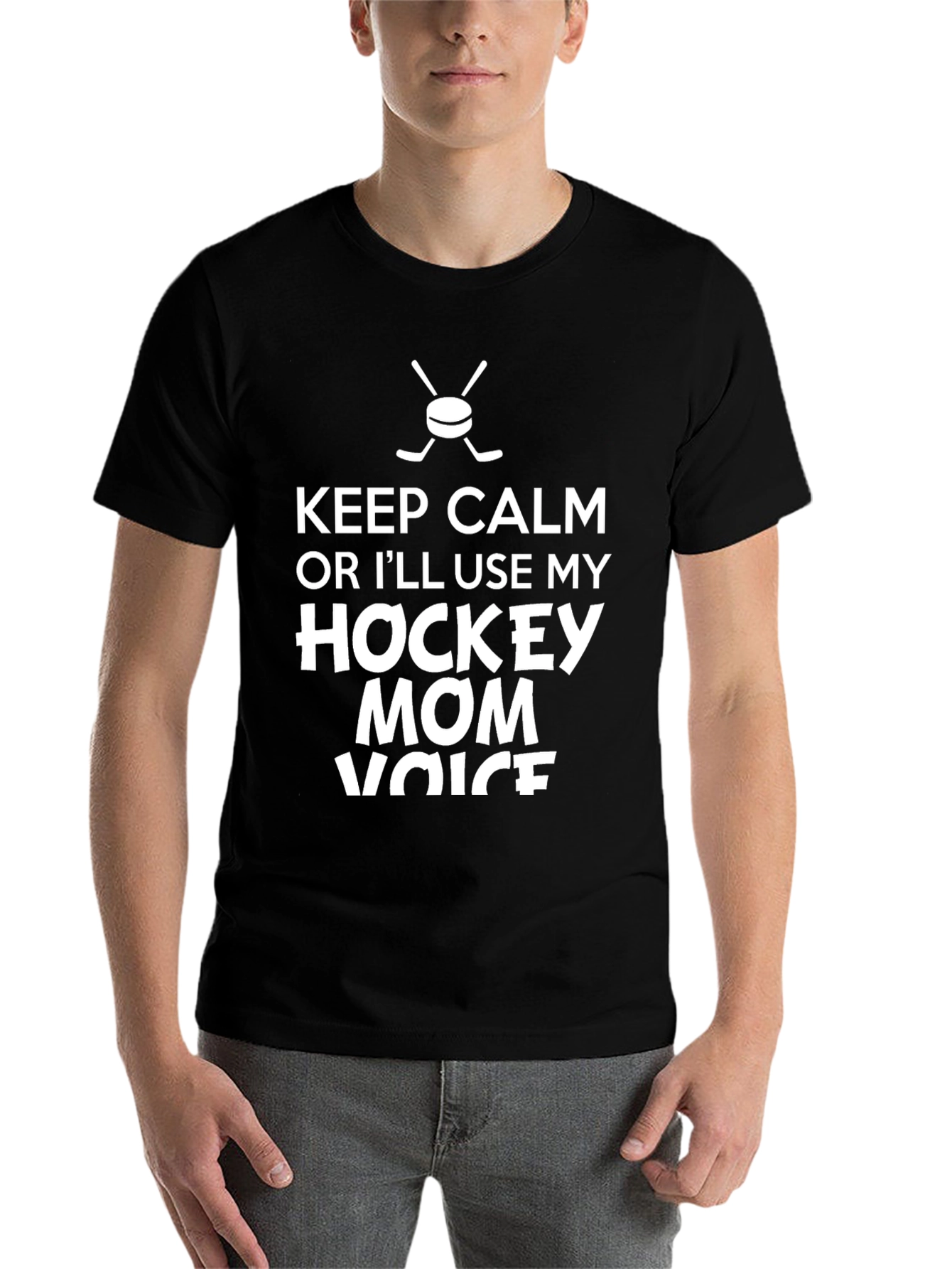 Black Keep Calm Hockey Mom T-Shirt - Funny Graphic Tee view 7
