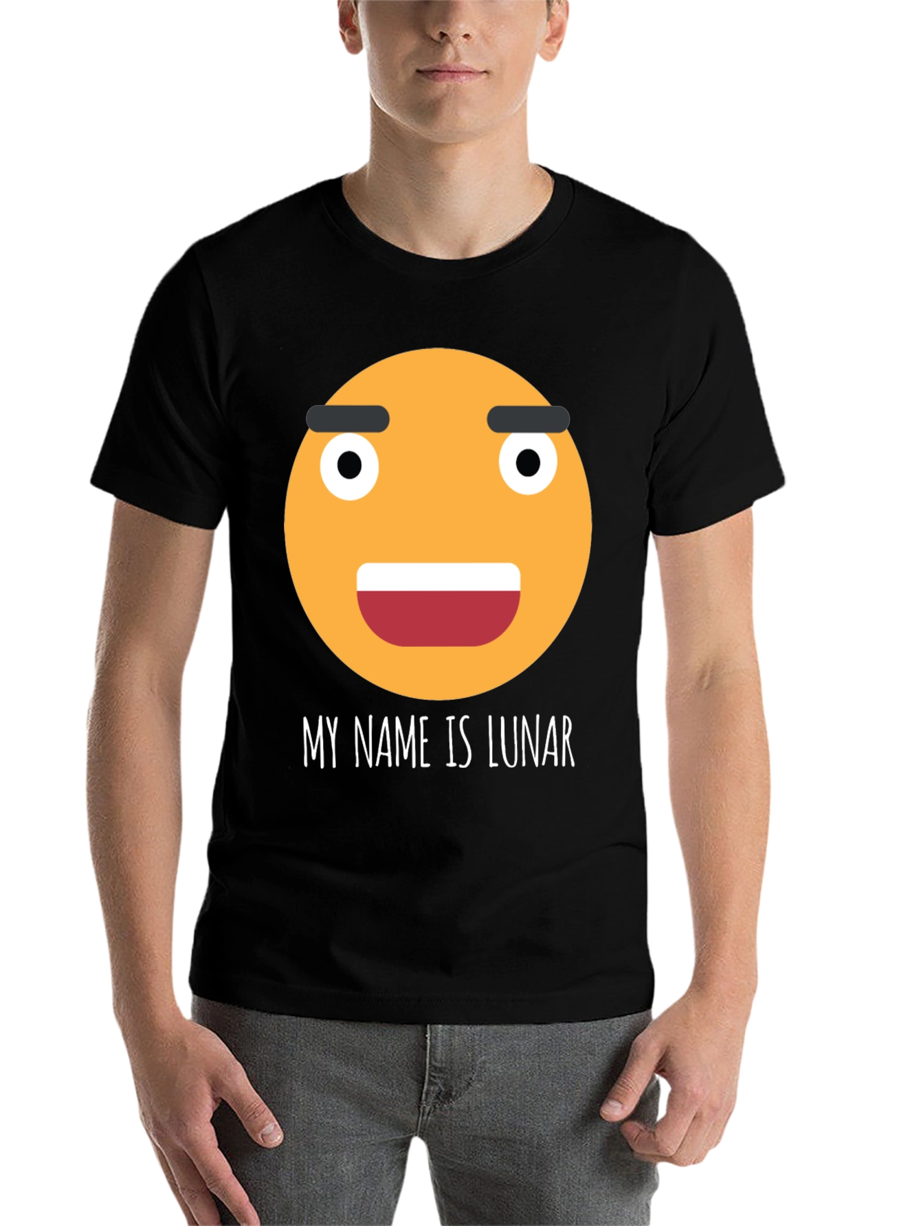 Black Funny Emoji T-Shirt - My Name is Lunar view 7