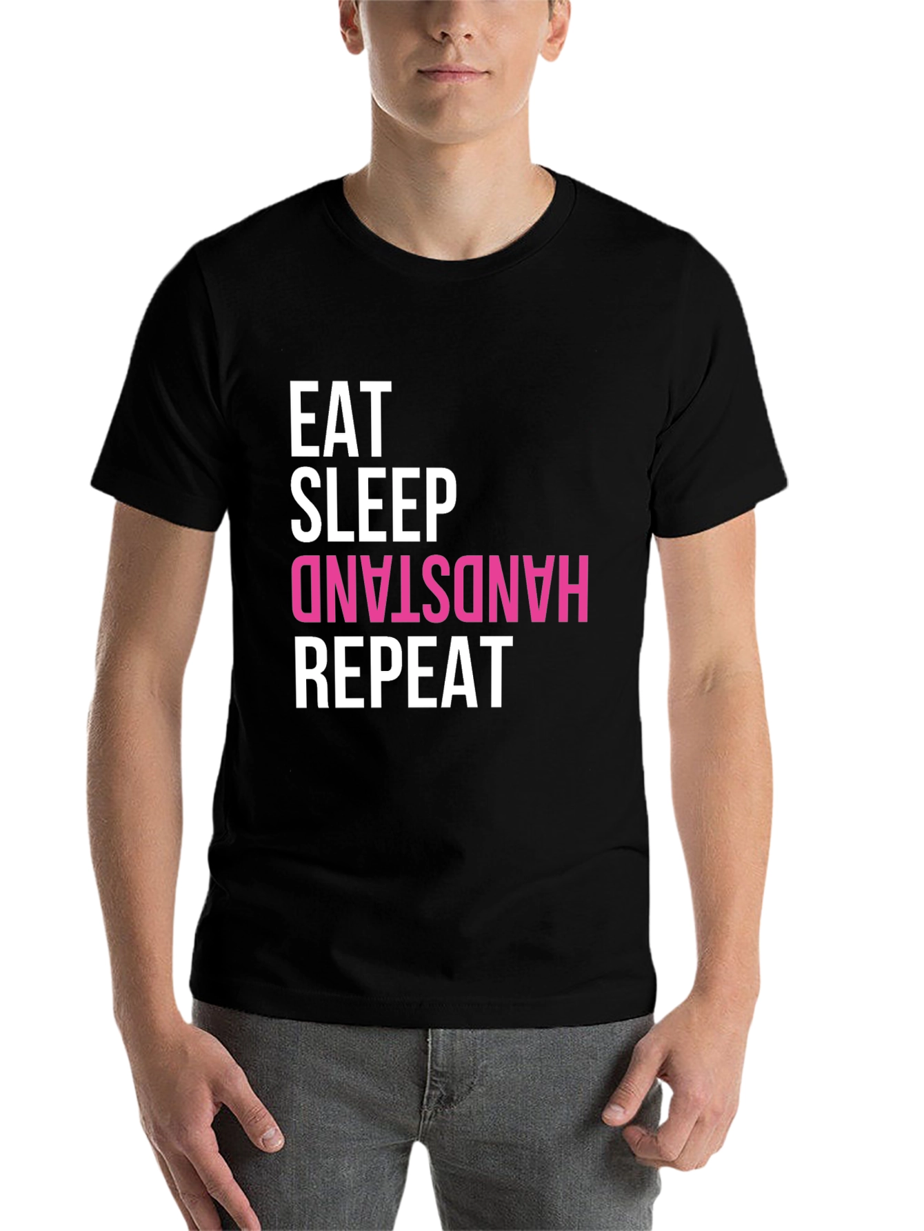 Black Eat Sleep Handstand Repeat T-Shirt - Gymnastics view 7