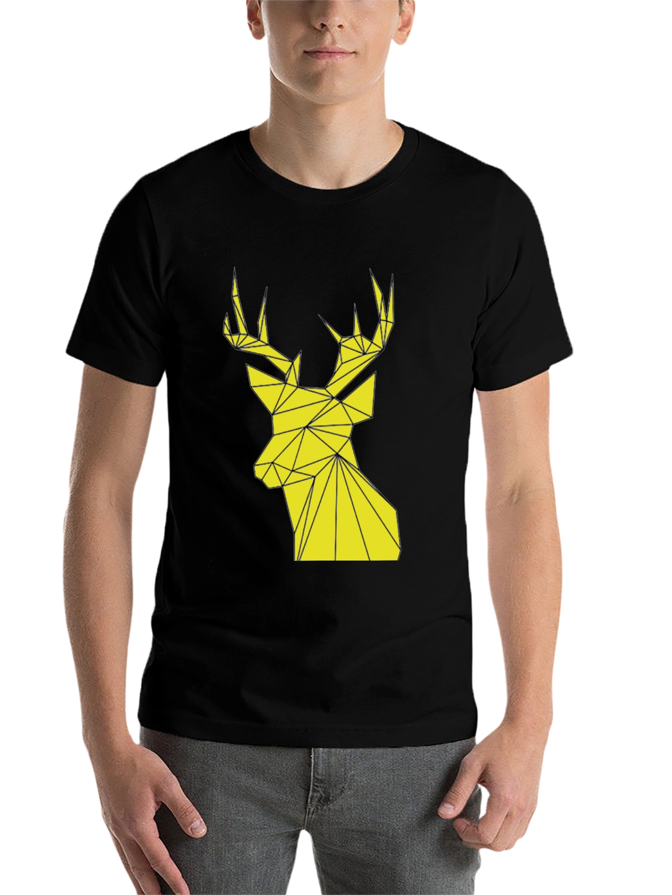 Black Geometric Deer Graphic Tee - Modern Style view 7