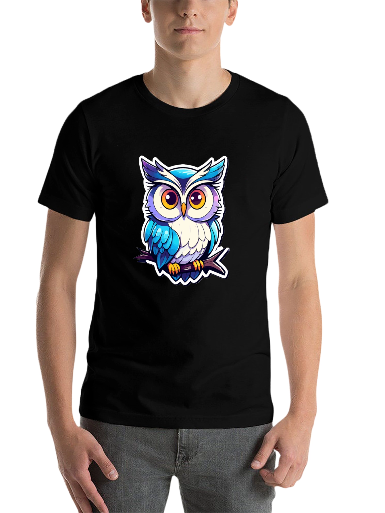 Black Cool Owl Graphic Tee - Unique Design! view 7
