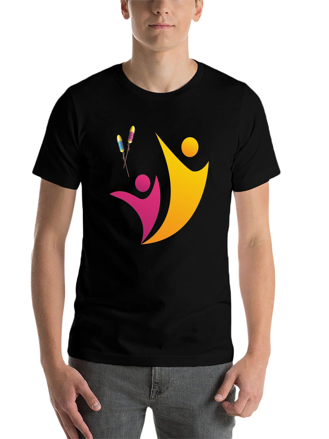 Black Abstract People Design Black Tee view 7