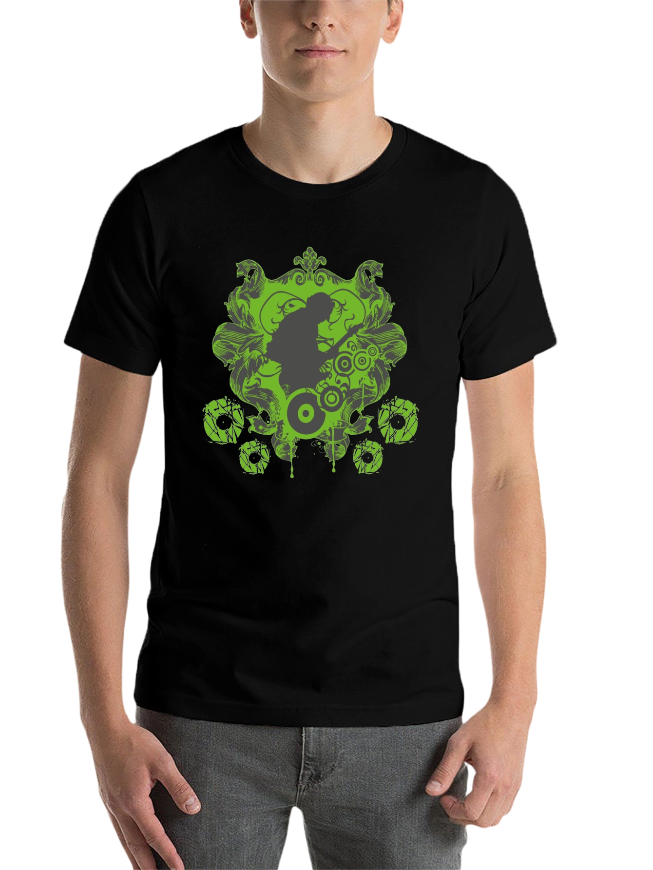 Black Cool Graphic Tee - Black with Green Design view 7