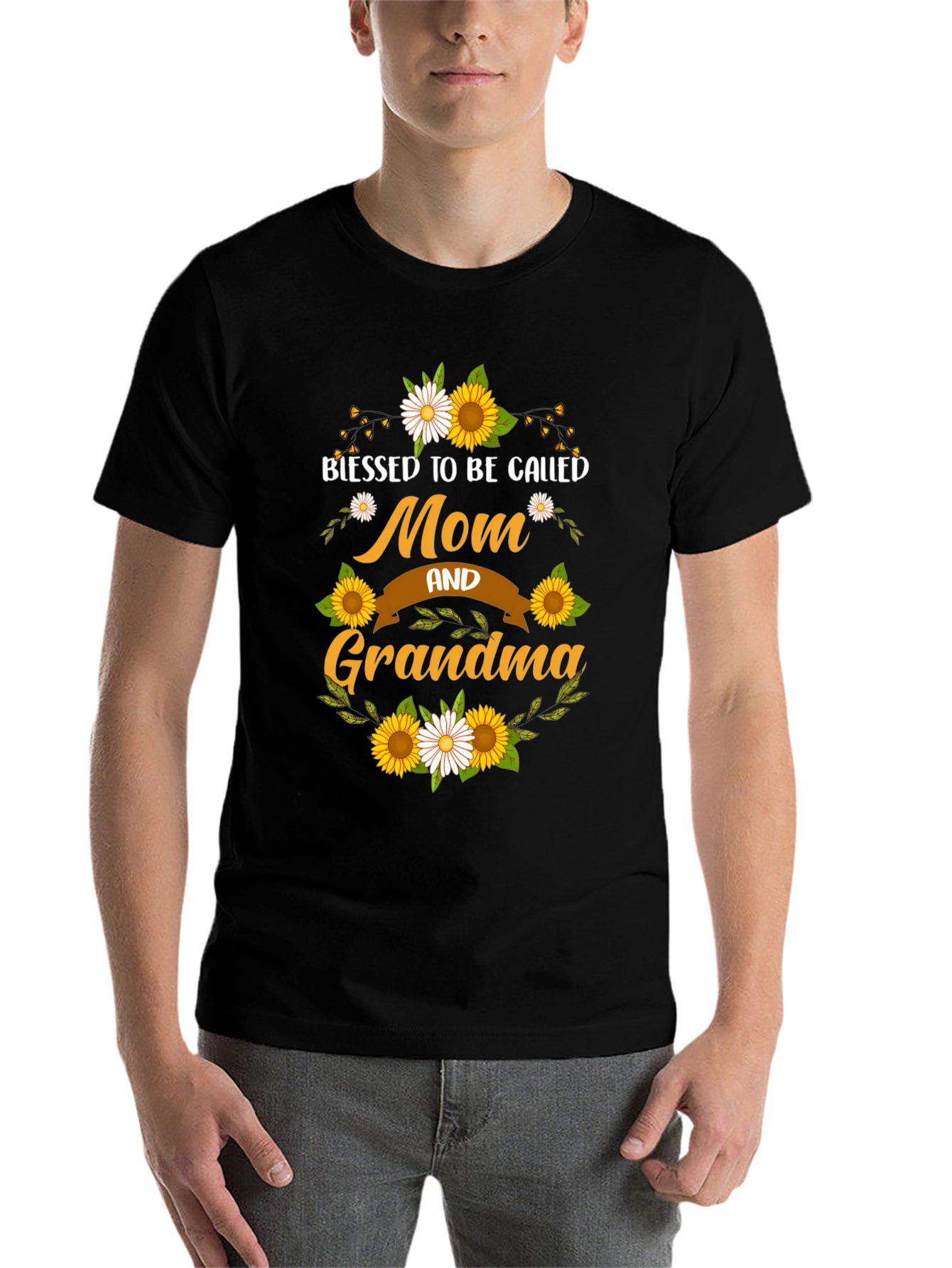 Black Blessed Mom & Grandma Sunflower T-Shirt view 7
