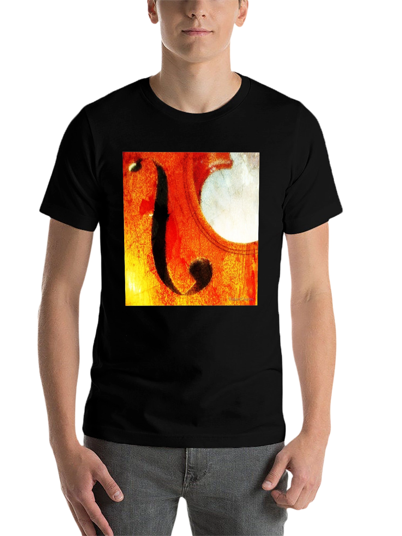 Black Abstract Cello F-Hole Graphic T-Shirt view 7