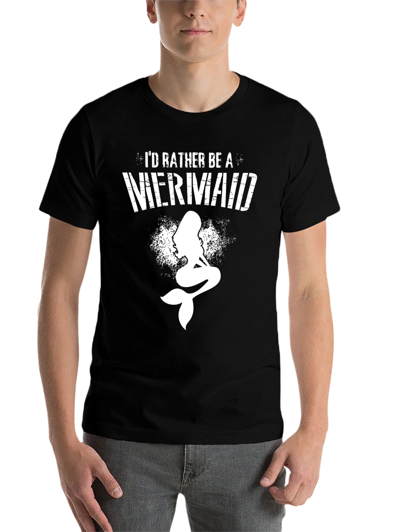 Black I'd Rather Be A Mermaid Black T-Shirt view 7