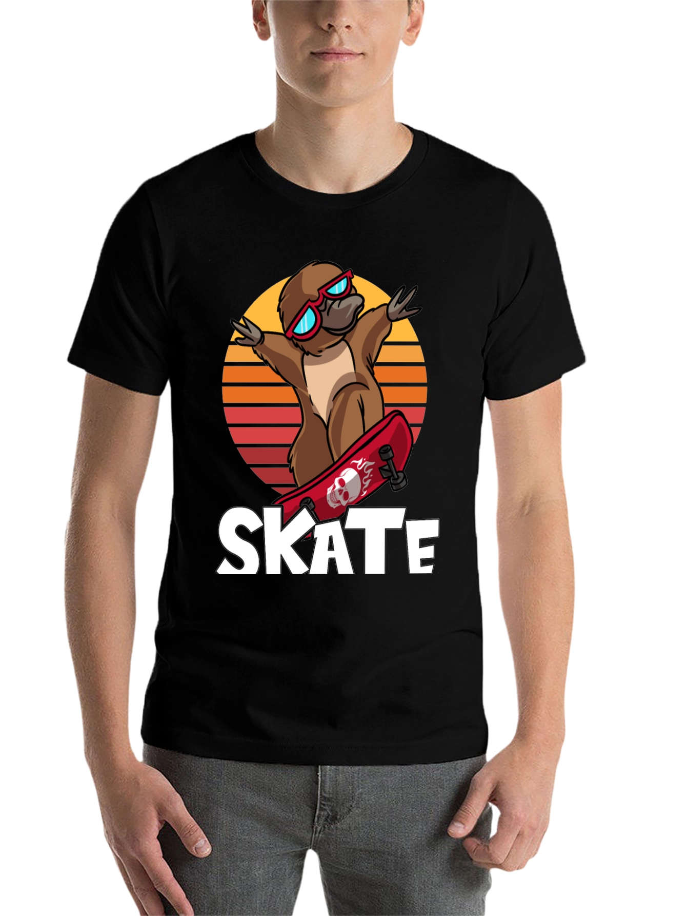 Black Skateboarding Platypus T-Shirt - Cool Graphic Tee view 7