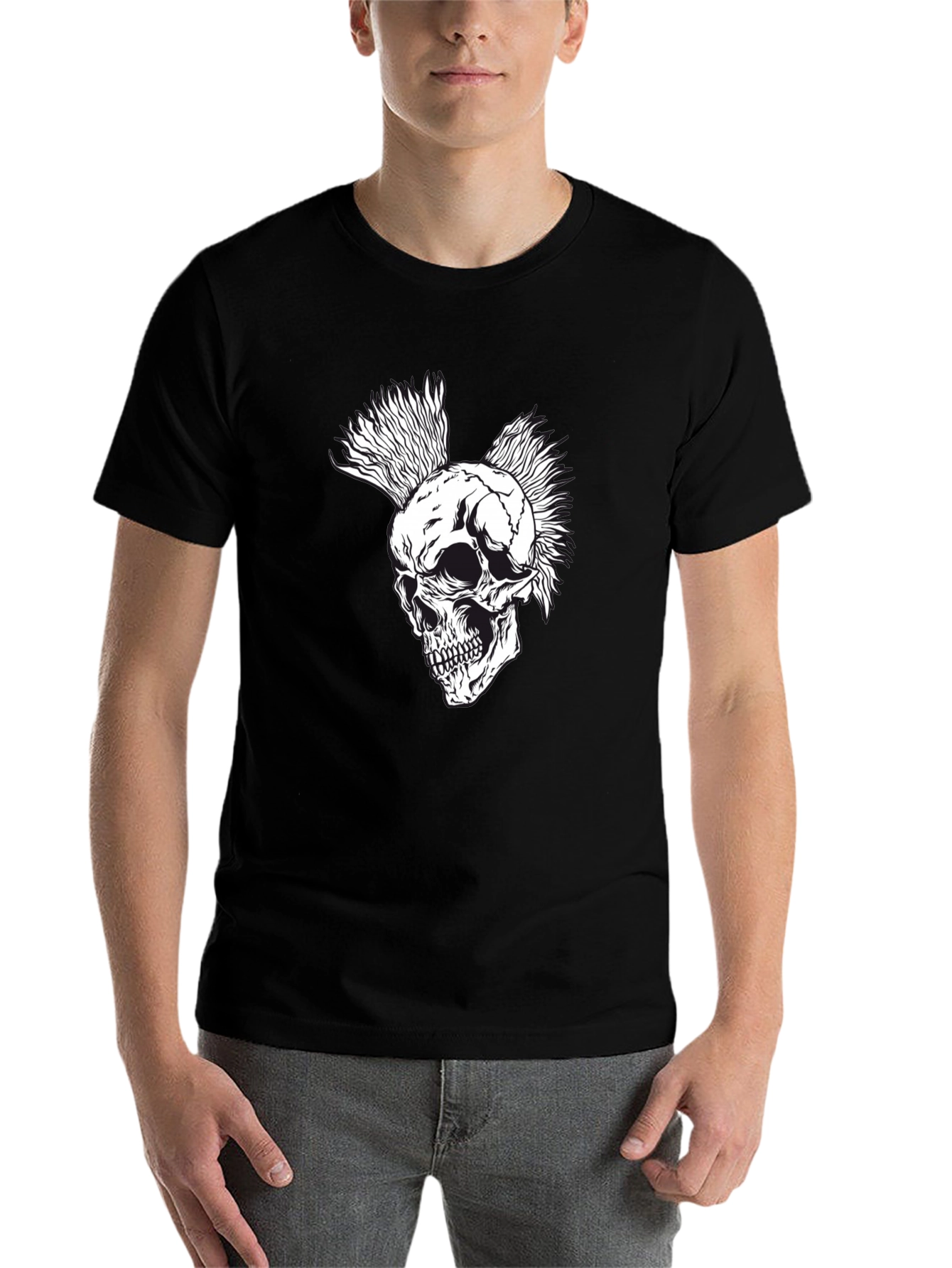 Black Punk Rock Skull T-Shirt - Black view 7