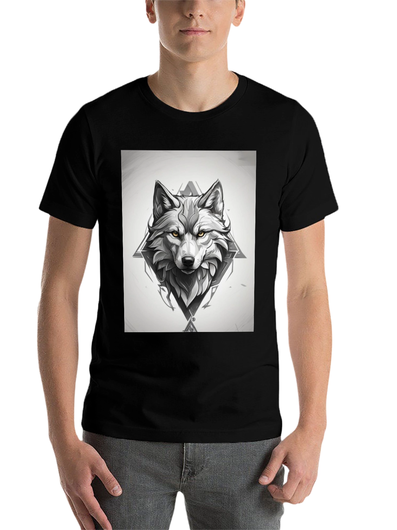 Black Wolf Graphic Print Black T-Shirt view 7