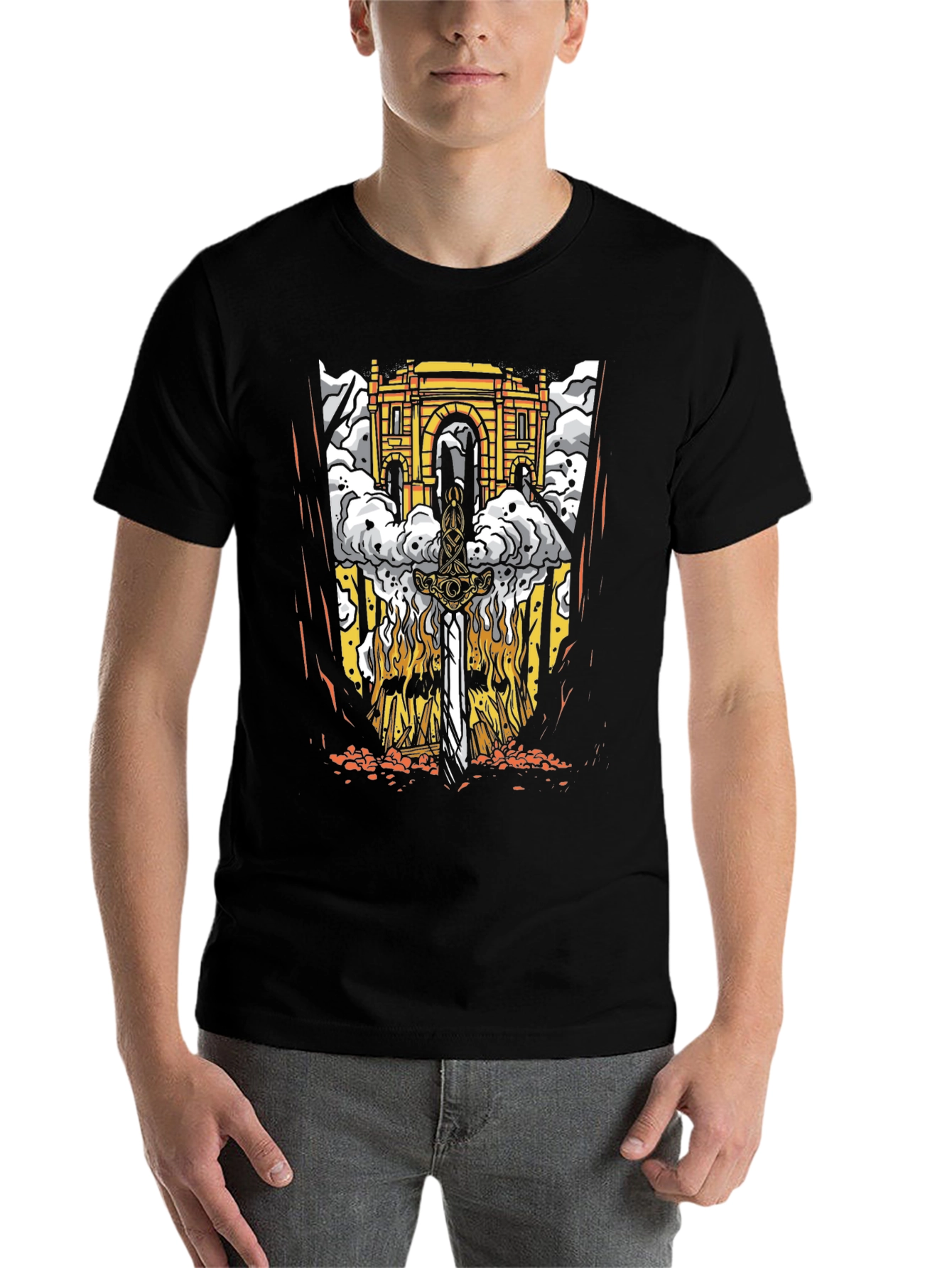Black Sword & Gateway Graphic Tee - Men's Black T-Shirt view 7