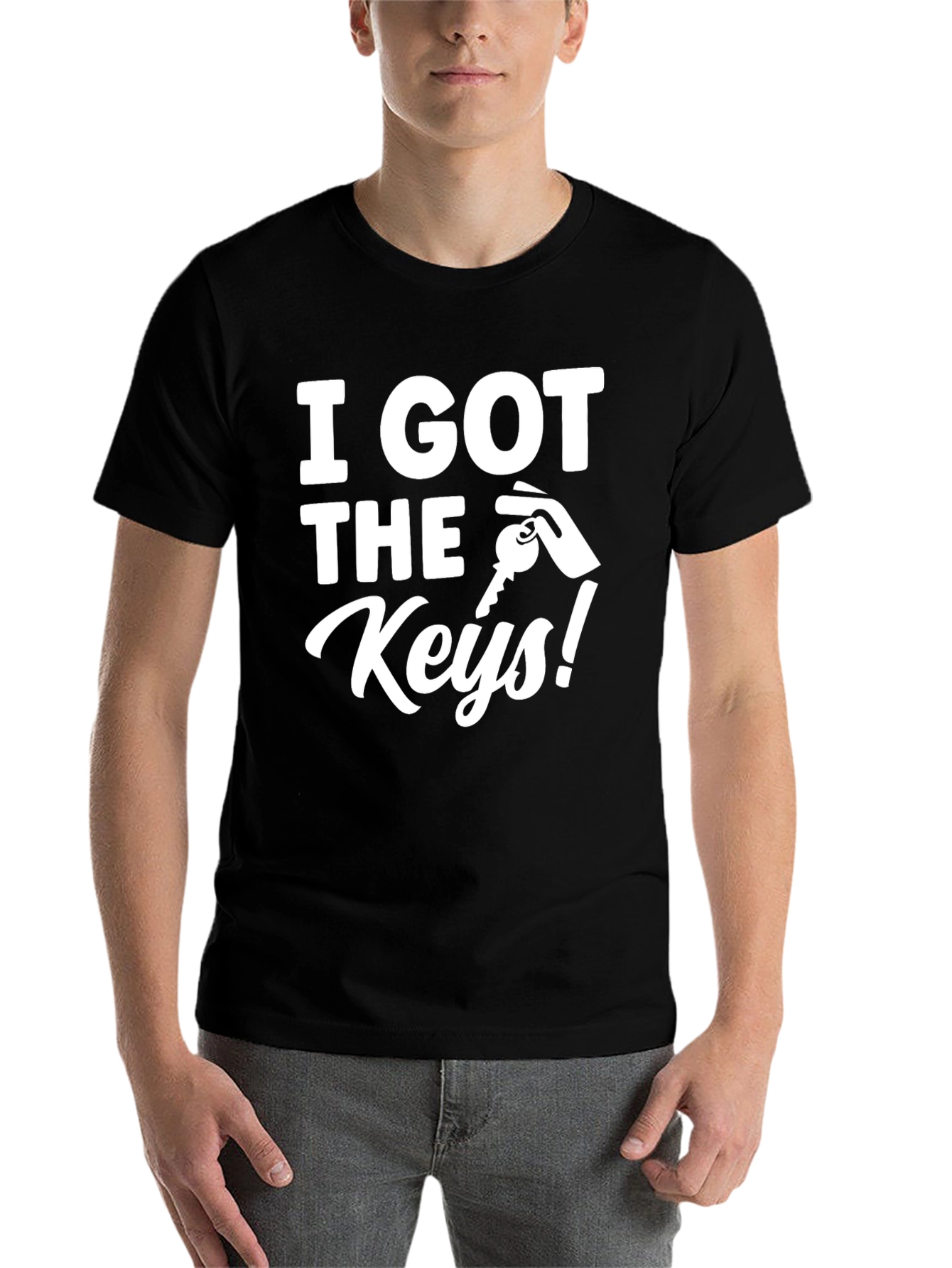 Black I Got The Keys Graphic T-Shirt - Black Cotton Tee view 7