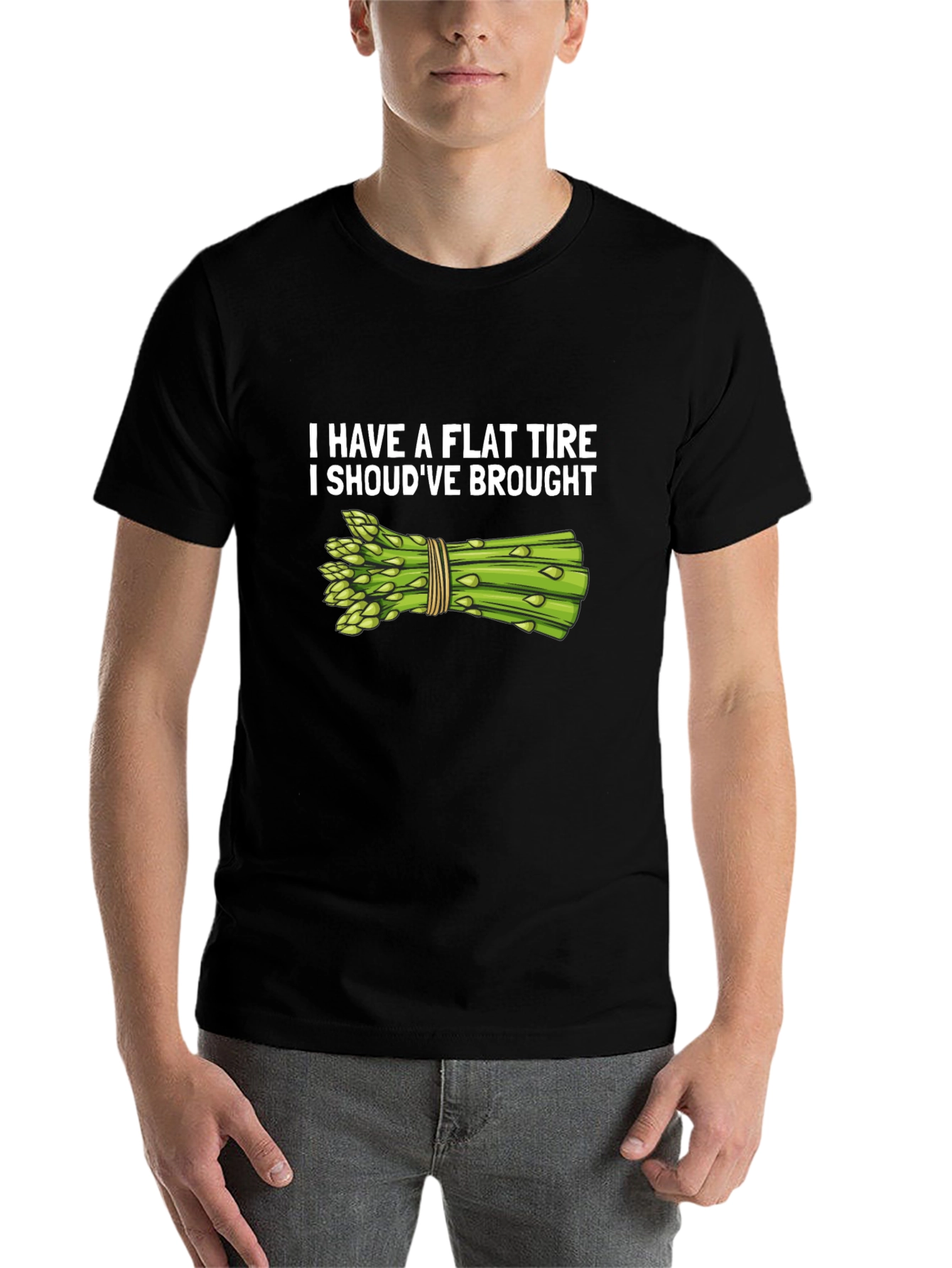 Black Flat Tire Asparagus Humor T-Shirt view 7
