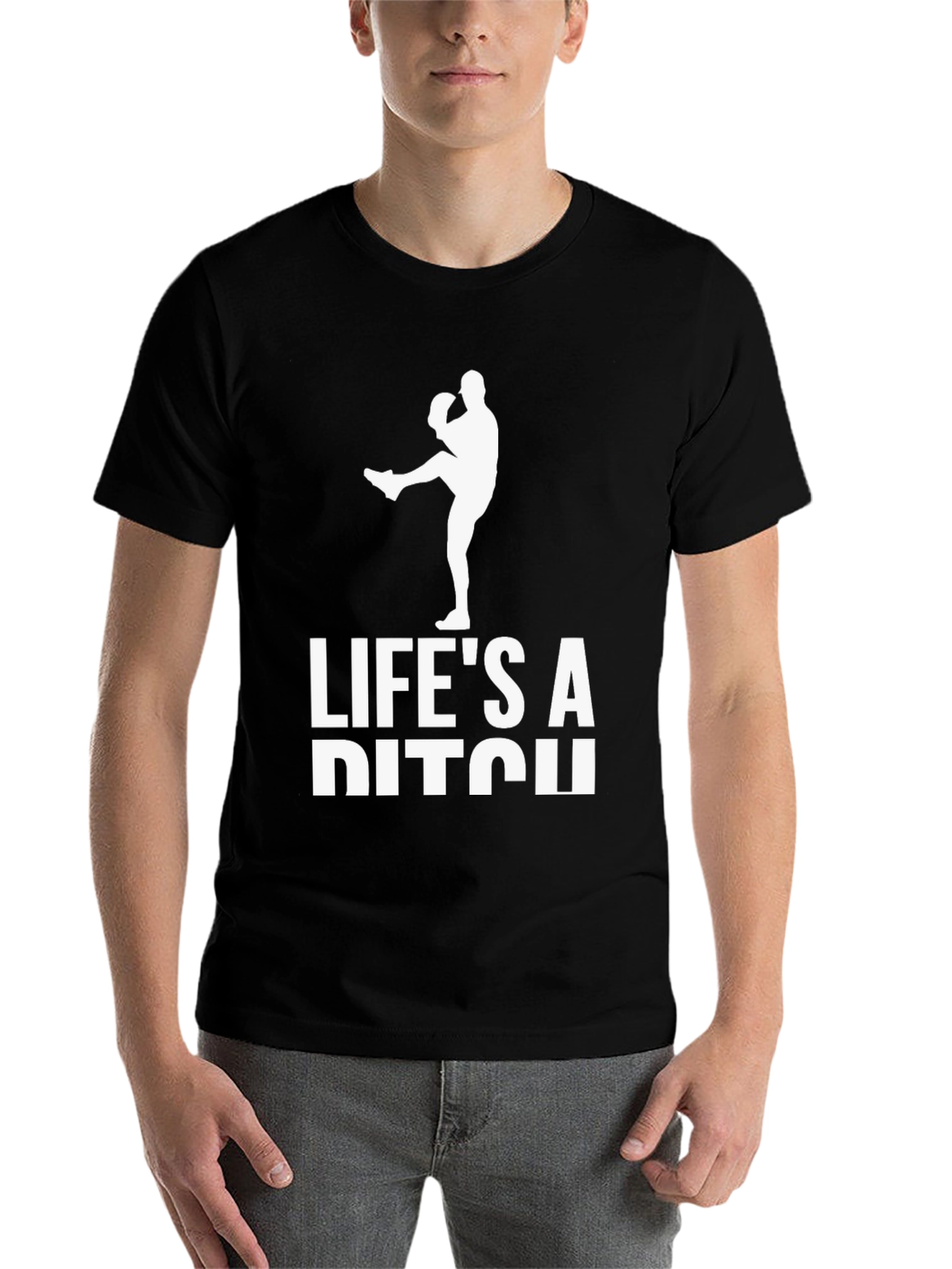Black Life's A Pitch Funny Baseball T-Shirt view 7