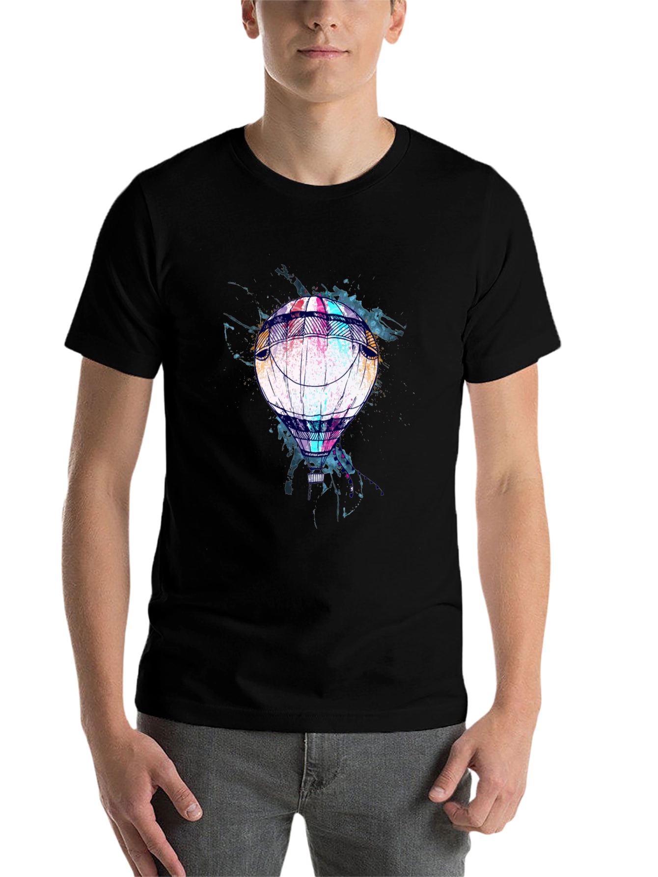 Black Air Balloon Graphic Tee - Soft Black Cotton Casual Wear view 7