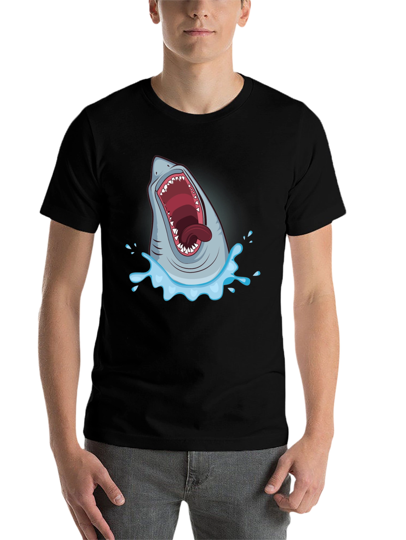 Black Shark Attack Graphic Tee - Men's Black T-Shirt view 7