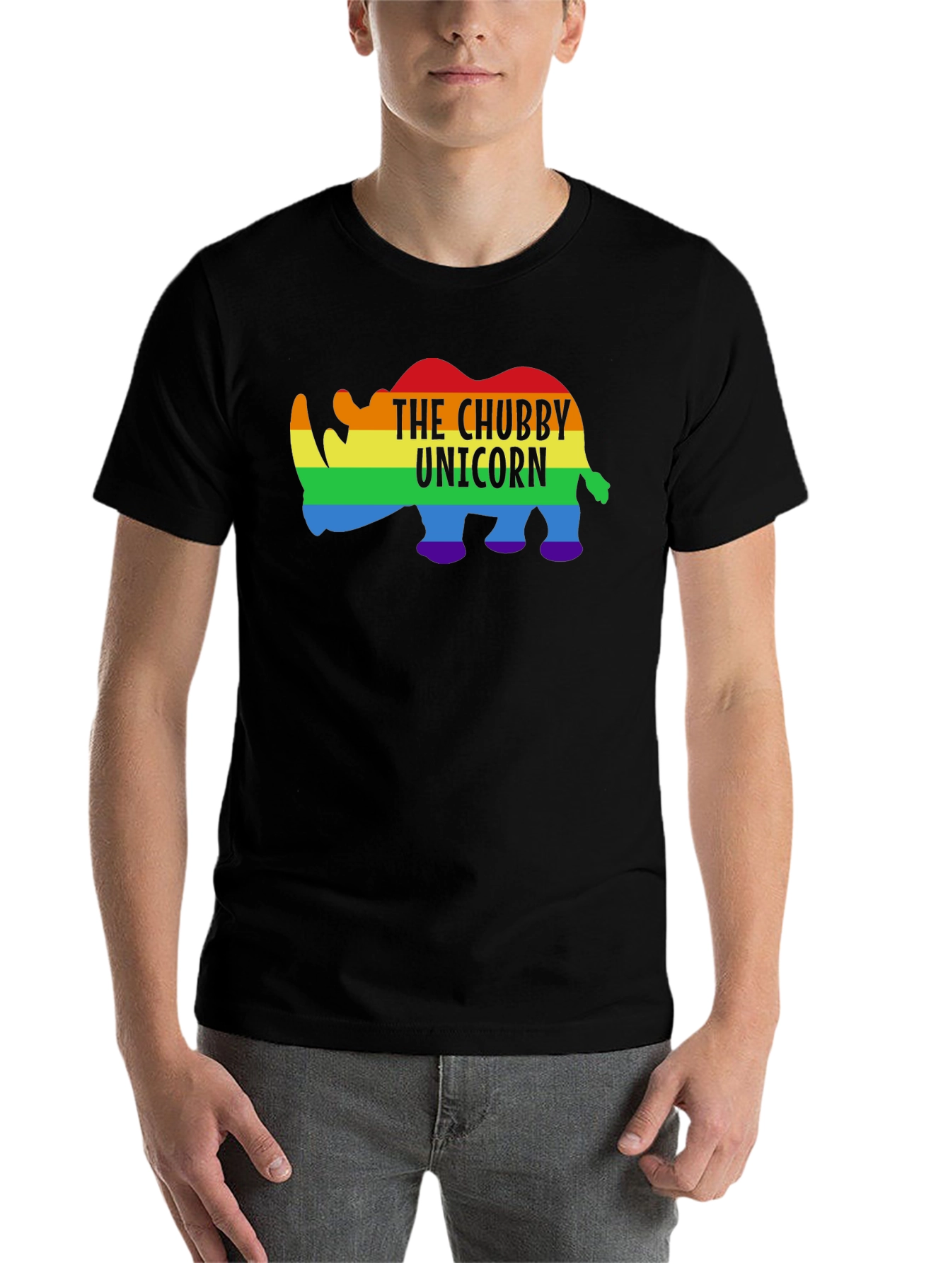 Black Chubby Unicorn Rainbow Graphic Tee view 7