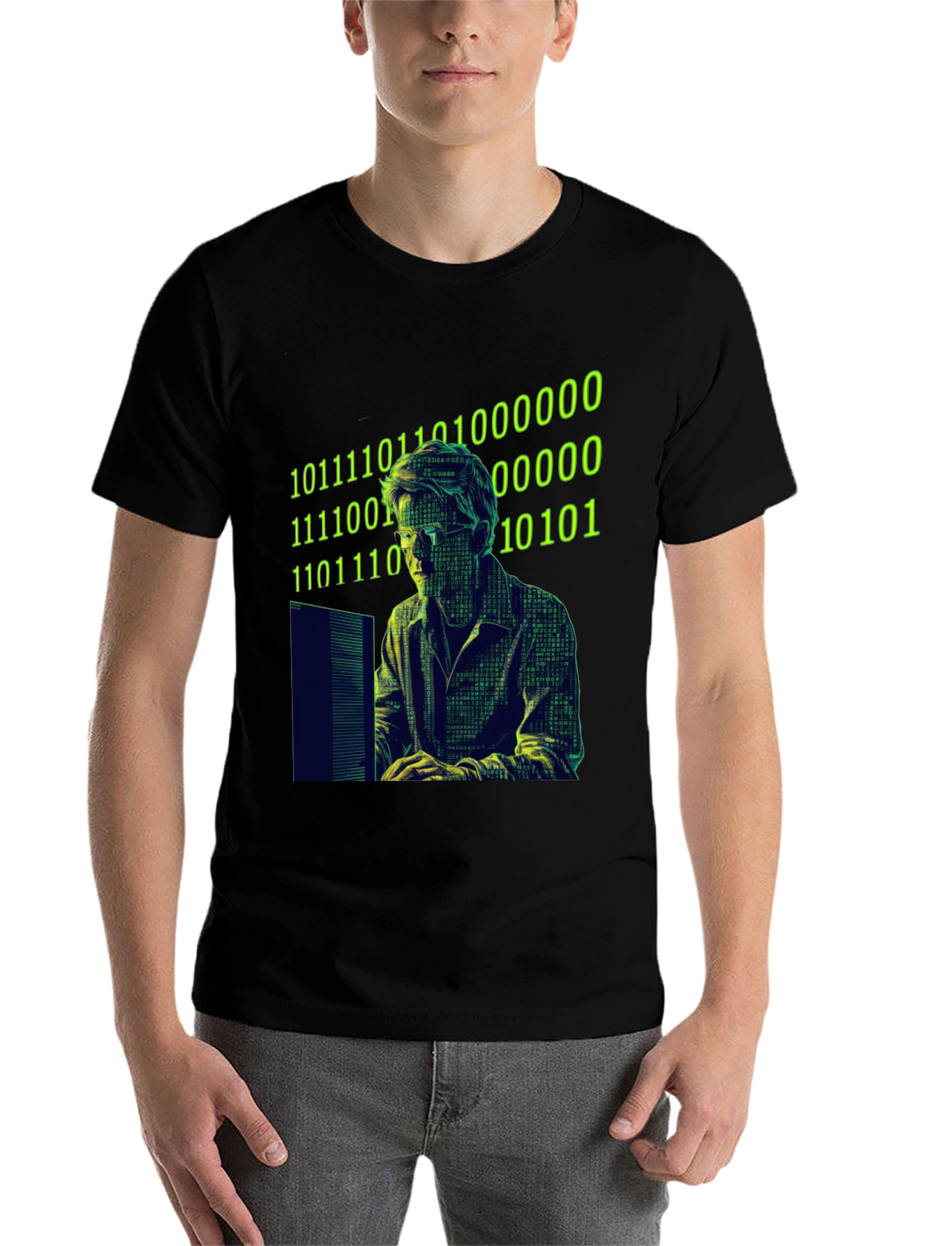Black Hacker Code Graphic T-Shirt - Black Novelty Tee view 7