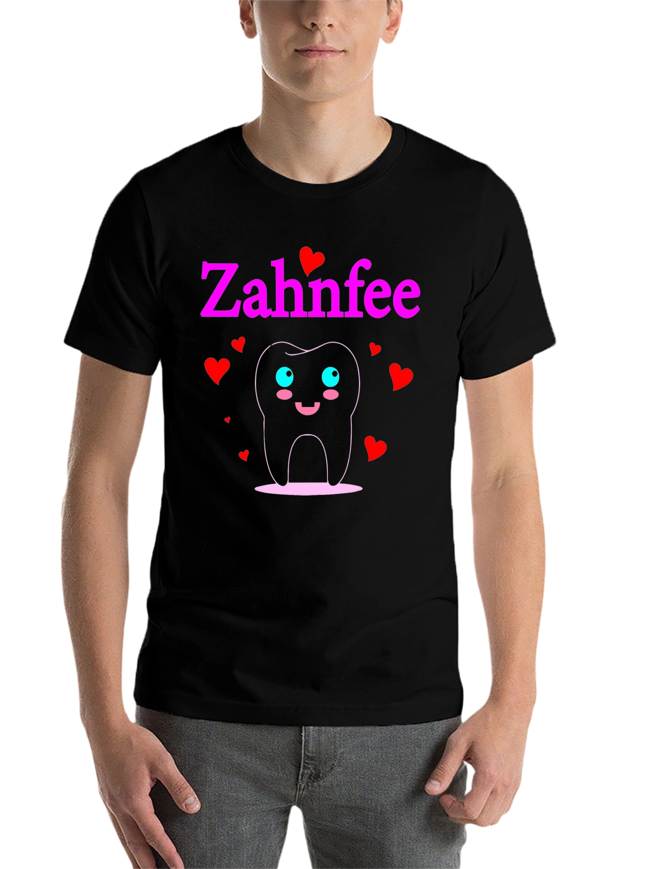 Black Zahnfee Cartoon Tooth T-Shirt - Dental Fairy Tee view 7