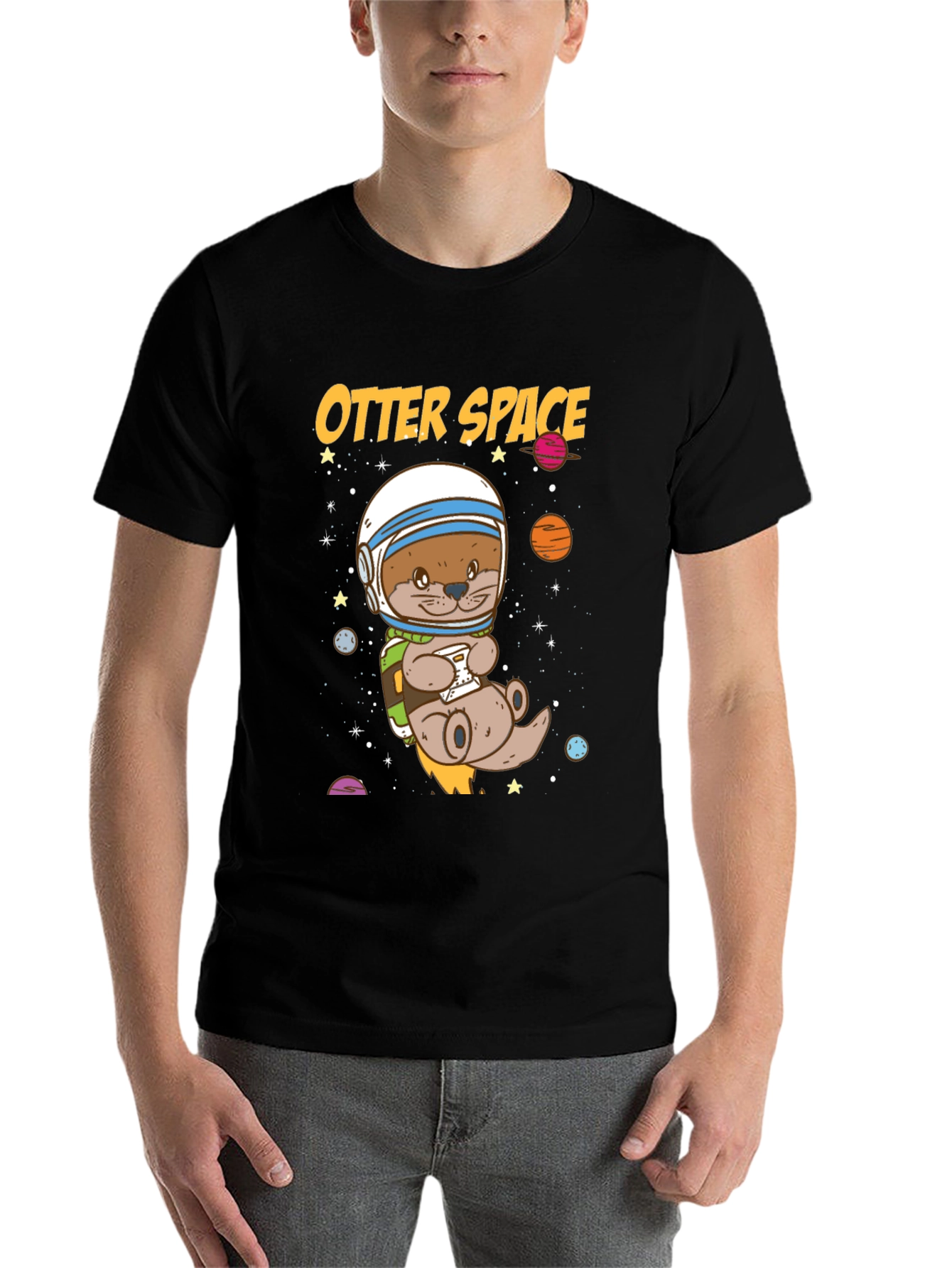 Black Otter Space Graphic T-Shirt - Astronaut Animal Tee view 7