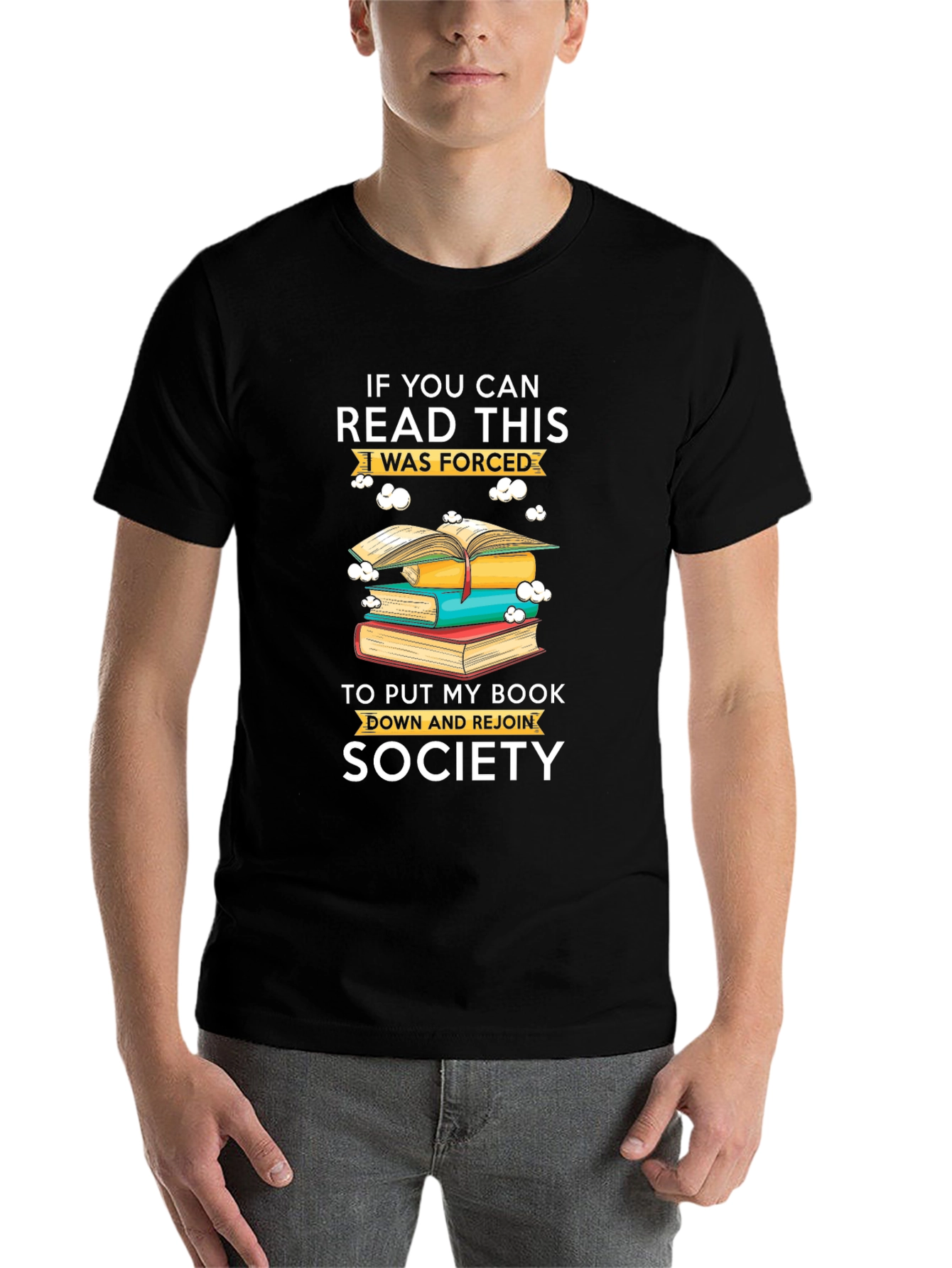Black Funny Reading Lover T-Shirt - Forced To Rejoin Society view 7