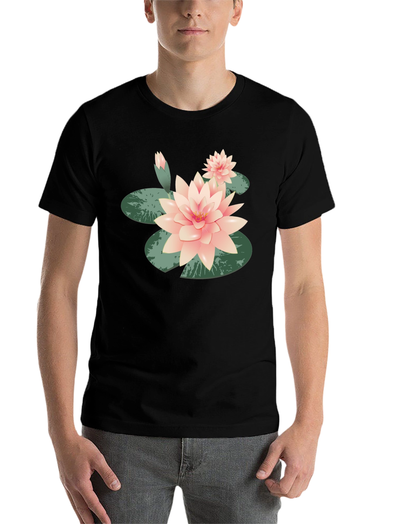 Black Lotus Flower Graphic Tee - Black Cotton Casual view 7