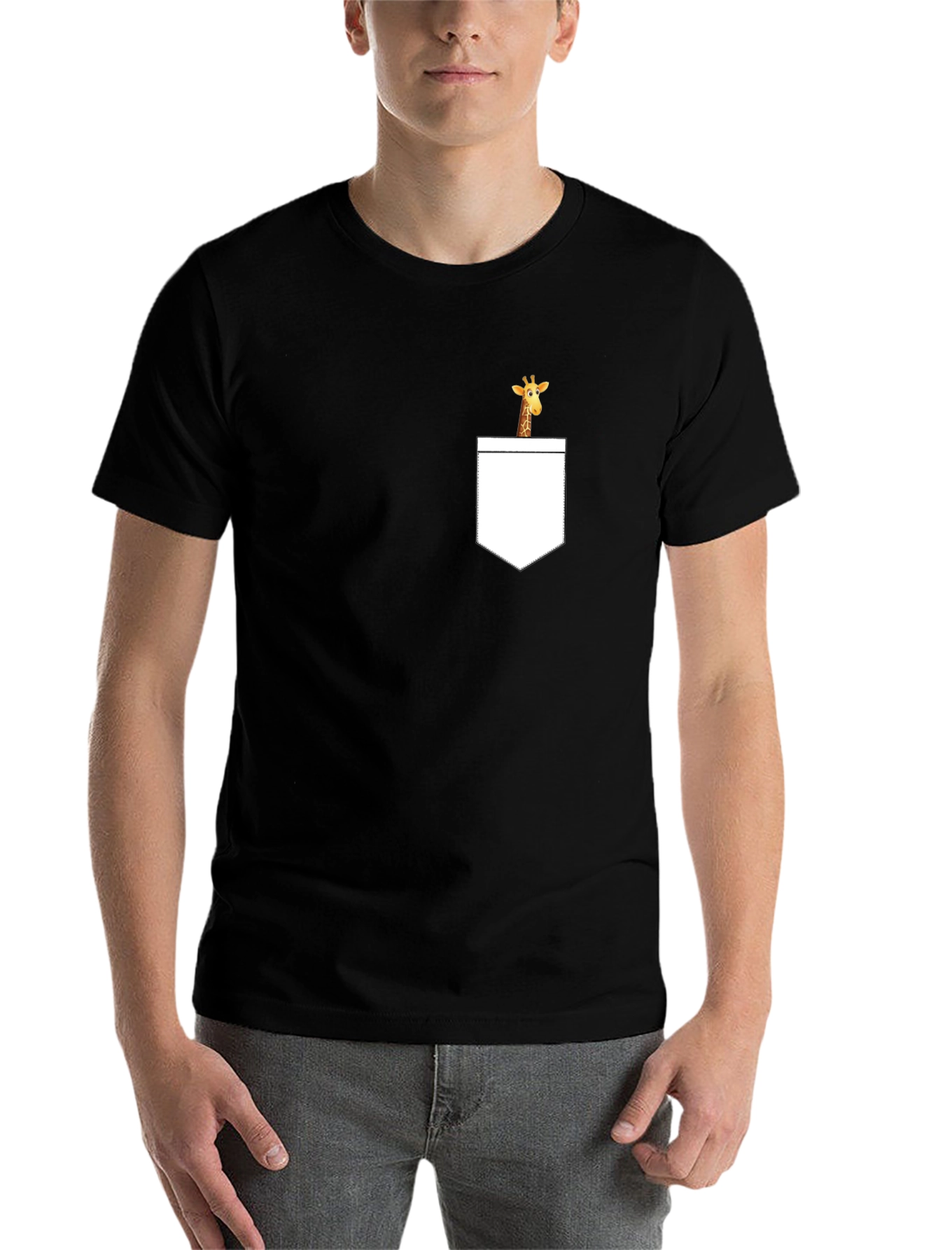 Black Giraffe Pocket Tee - Men's Novelty Graphic T-Shirt view 7