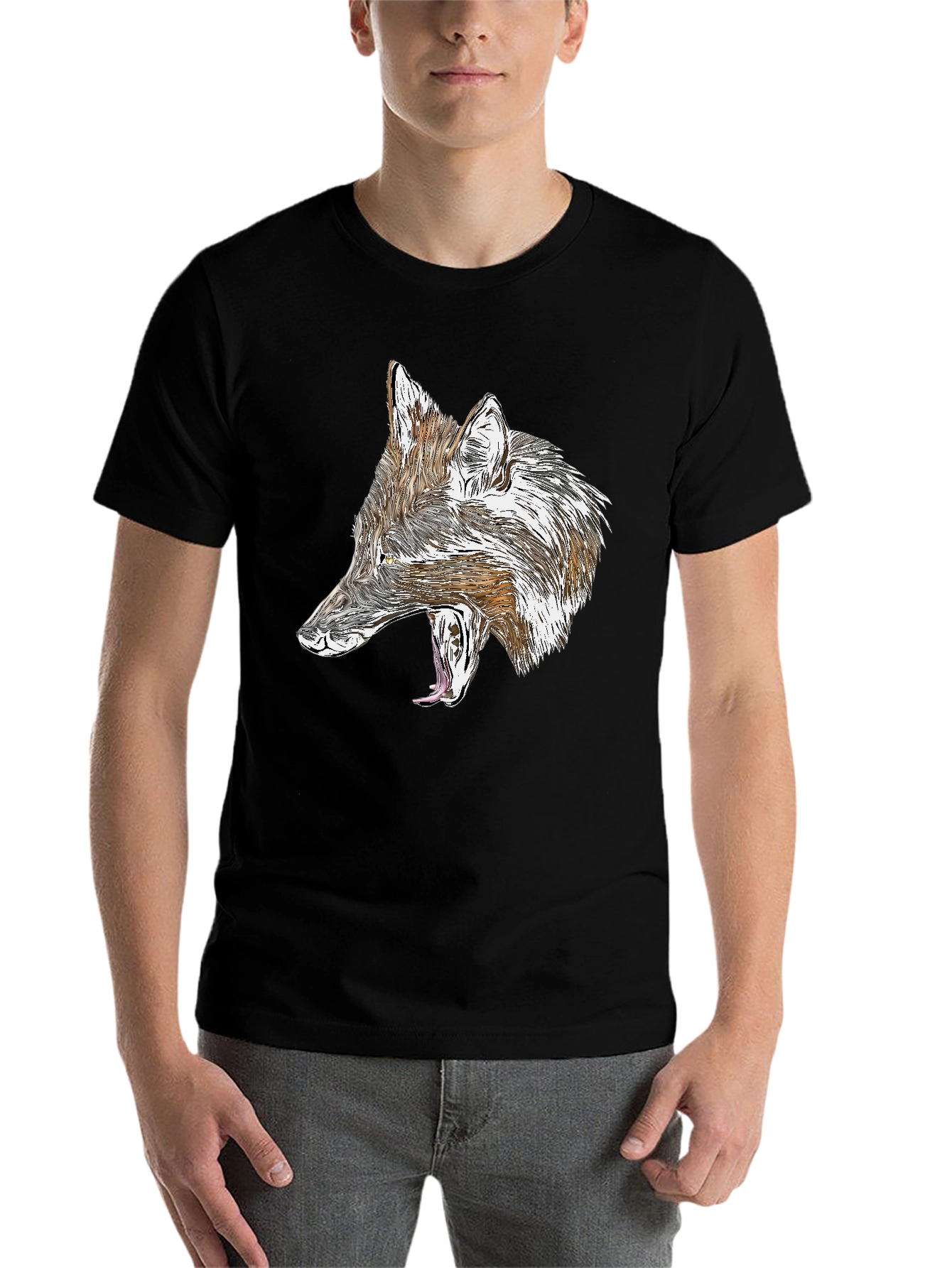 Black Wolf Graphic Black T-Shirt - Fierce Animal Design view 7