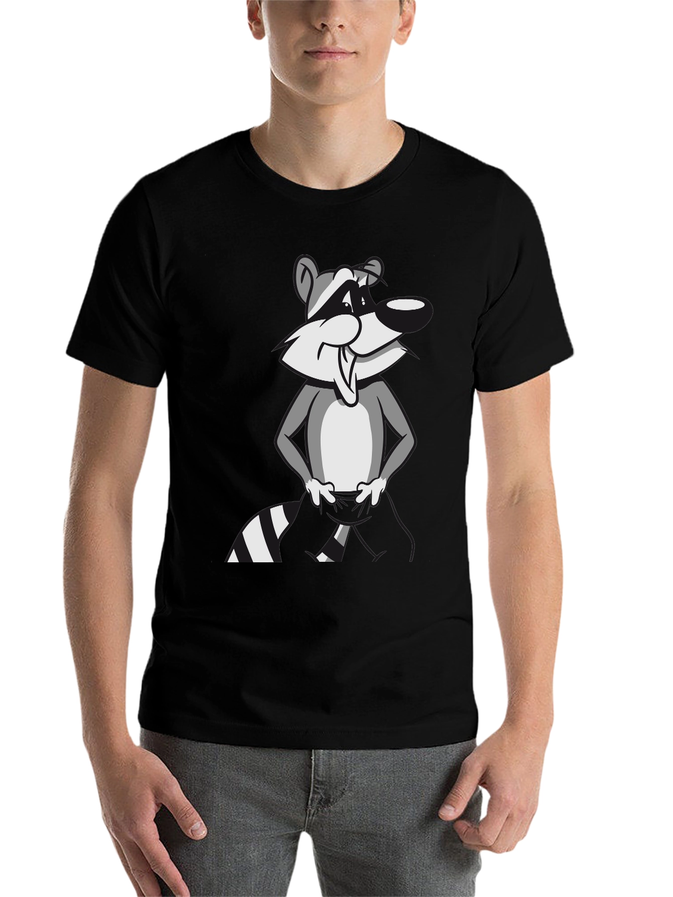 Black Cartoon Raccoon Graphic T-Shirt - Stylish Black Tee view 7