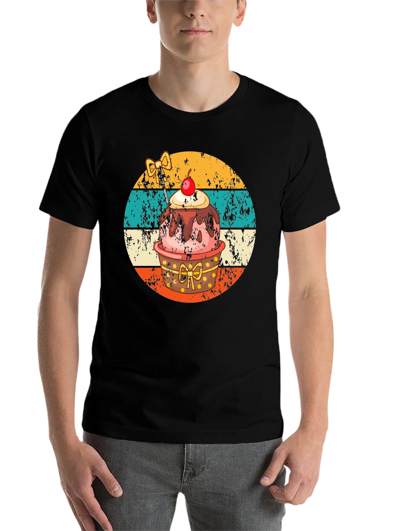 Black Retro Cupcake T-Shirt - Sweet Treat Design view 7