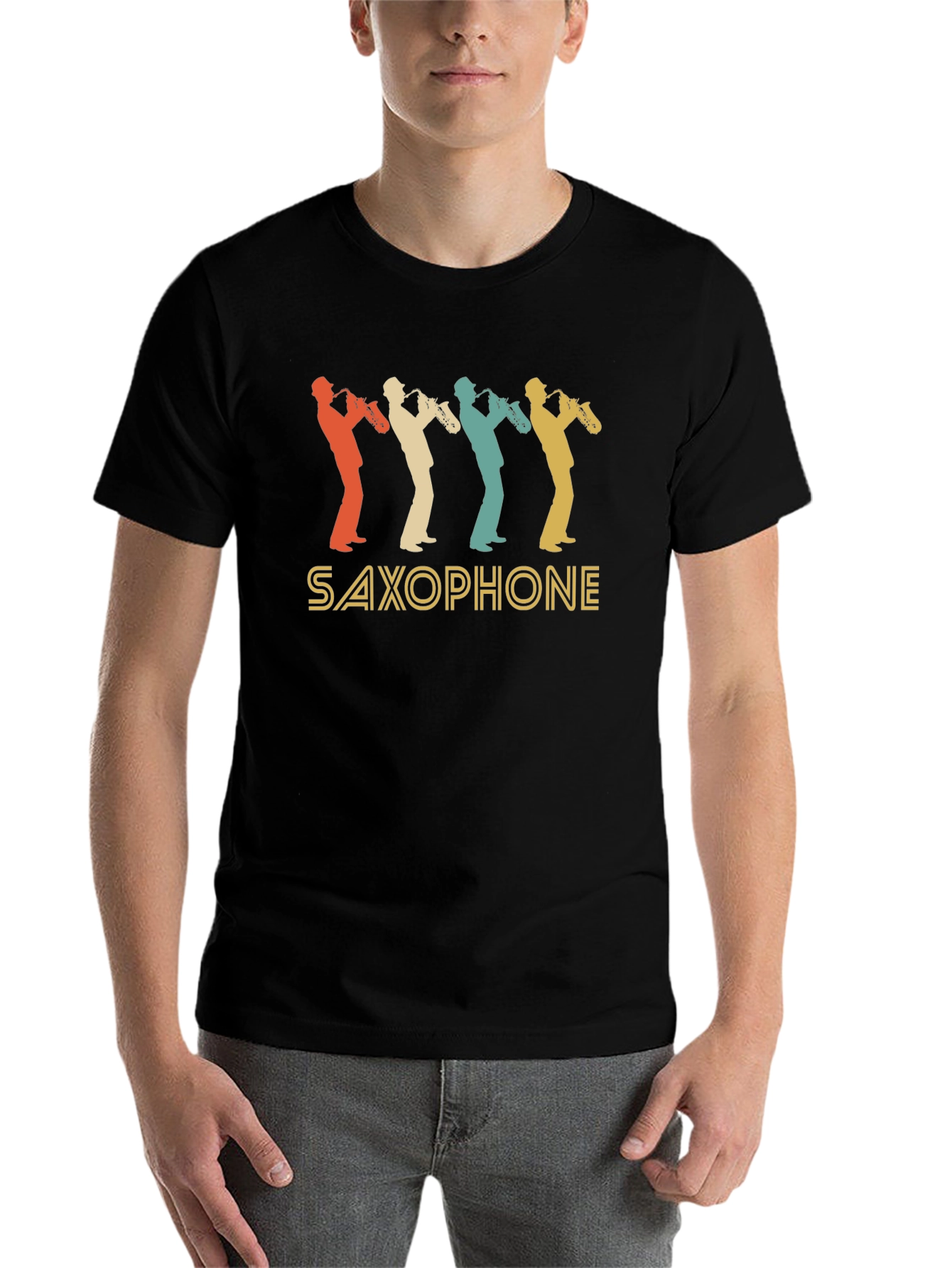 Black Vintage Saxophone T-Shirt - Retro Music Lover Tee view 7