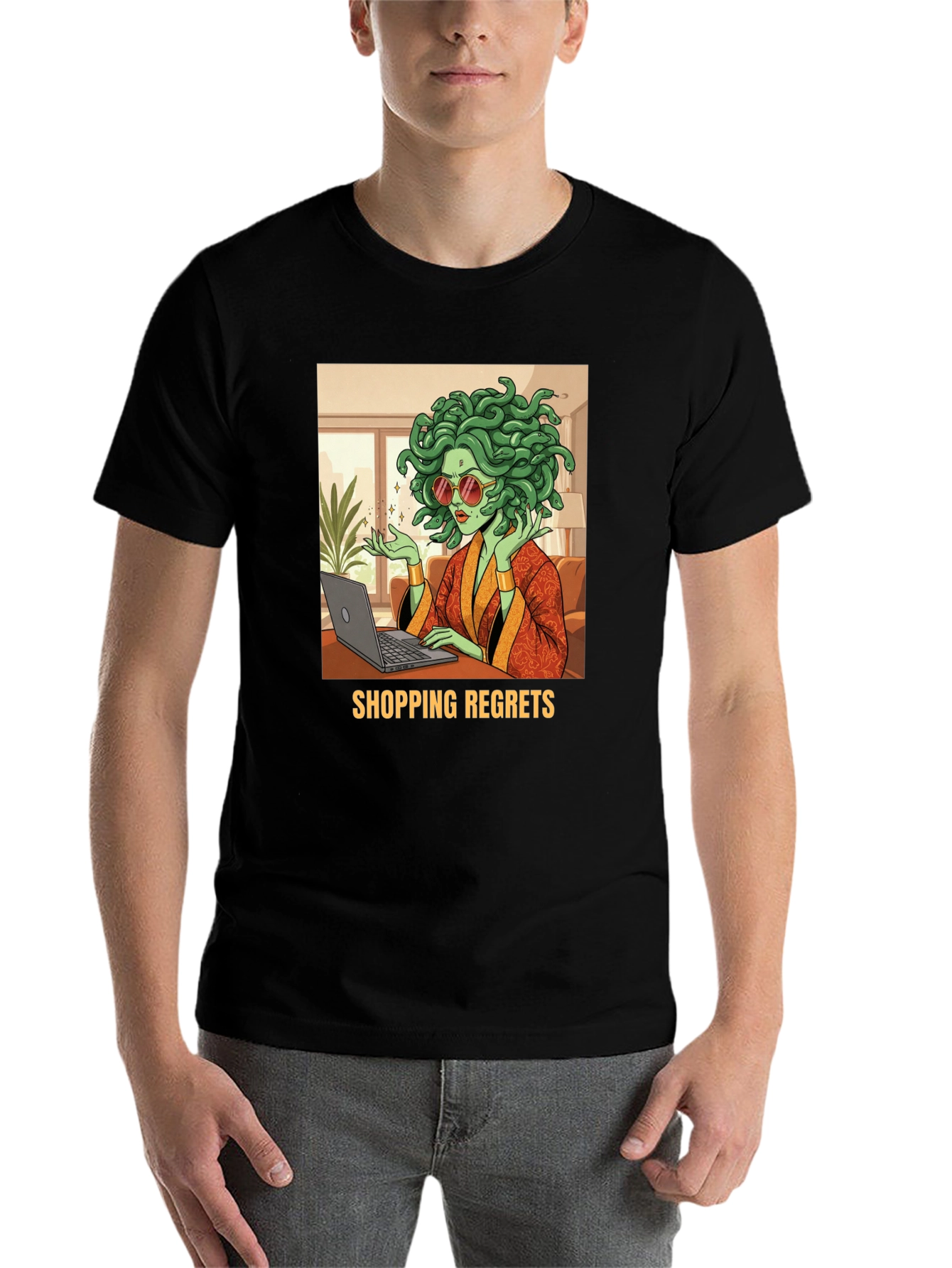 Black Shopping Regrets Graphic Tee - Medusa Online Shopping Humor view 7