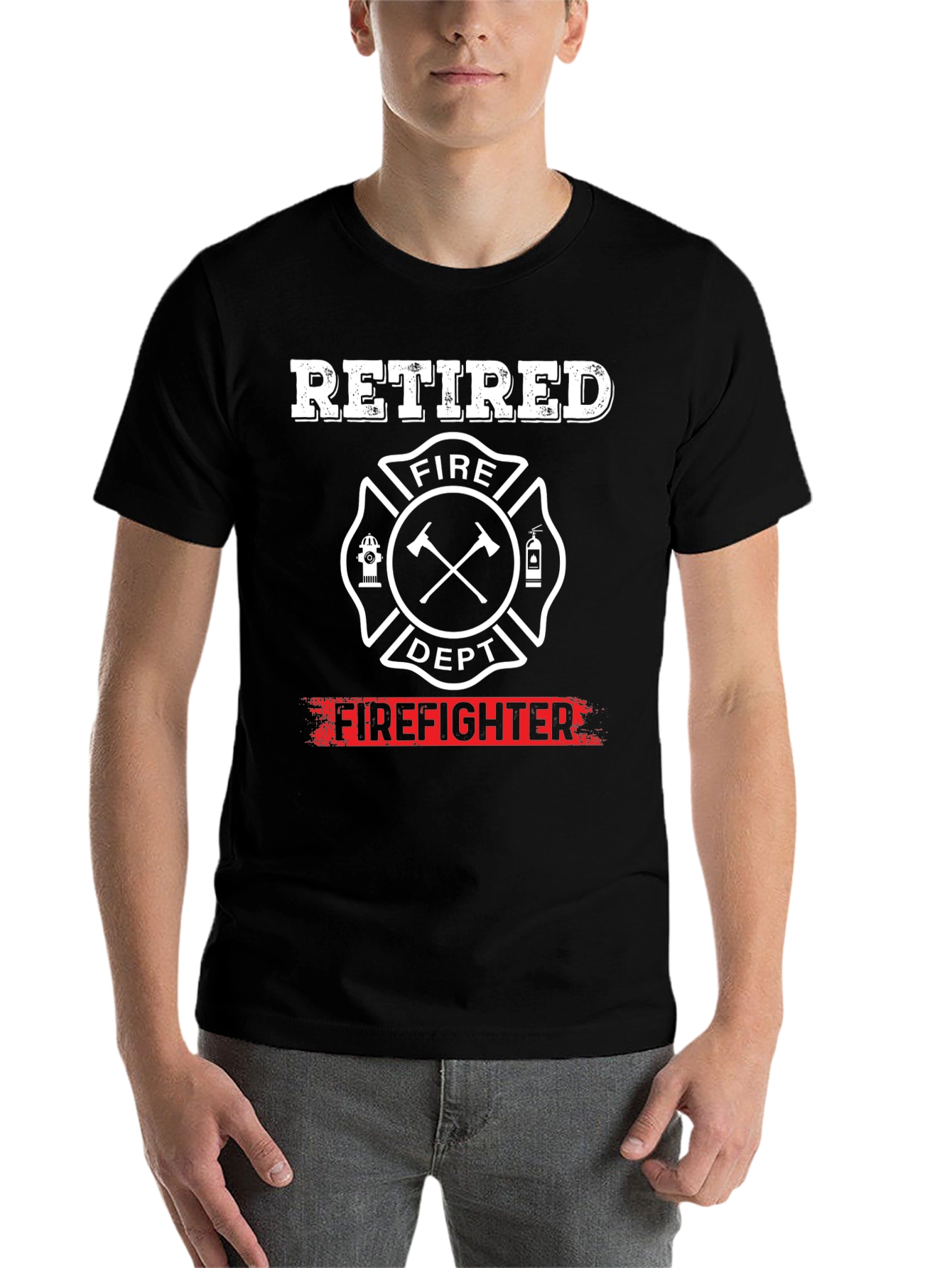 Black Retired Firefighter T-Shirt view 7