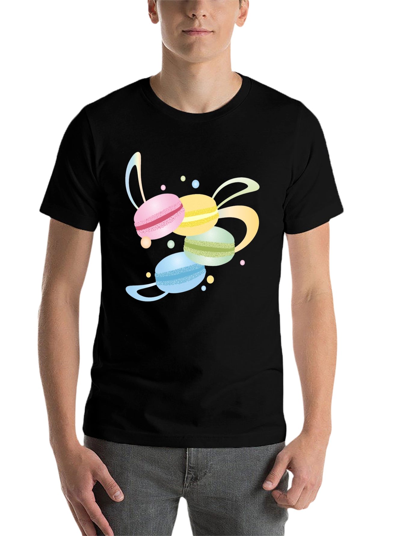 Black Macaron T-Shirt - Sweet Treat Design view 7