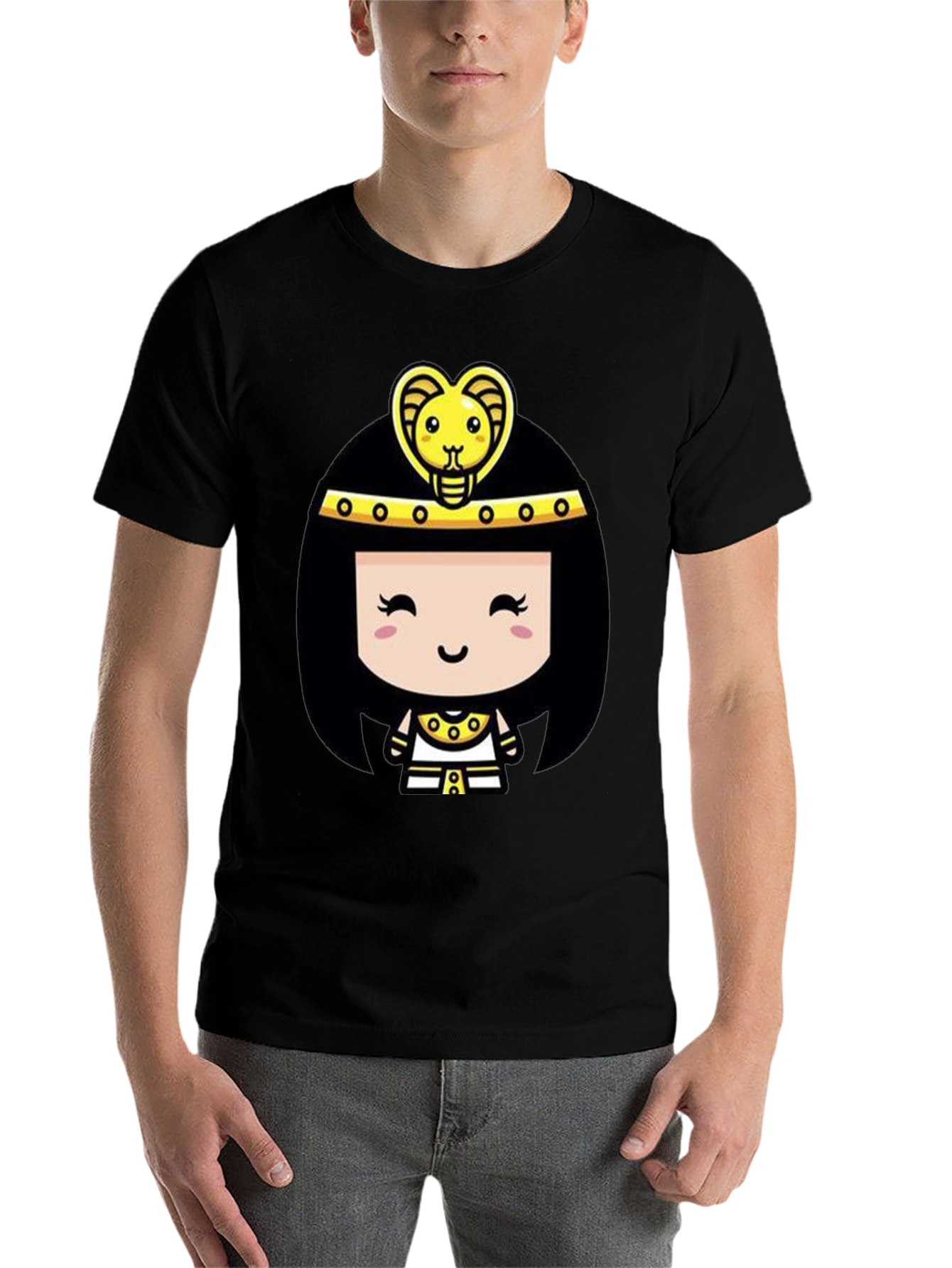 Black Egyptian Queen Cartoon Graphic Tee - Black Cotton T-Shirt view 7