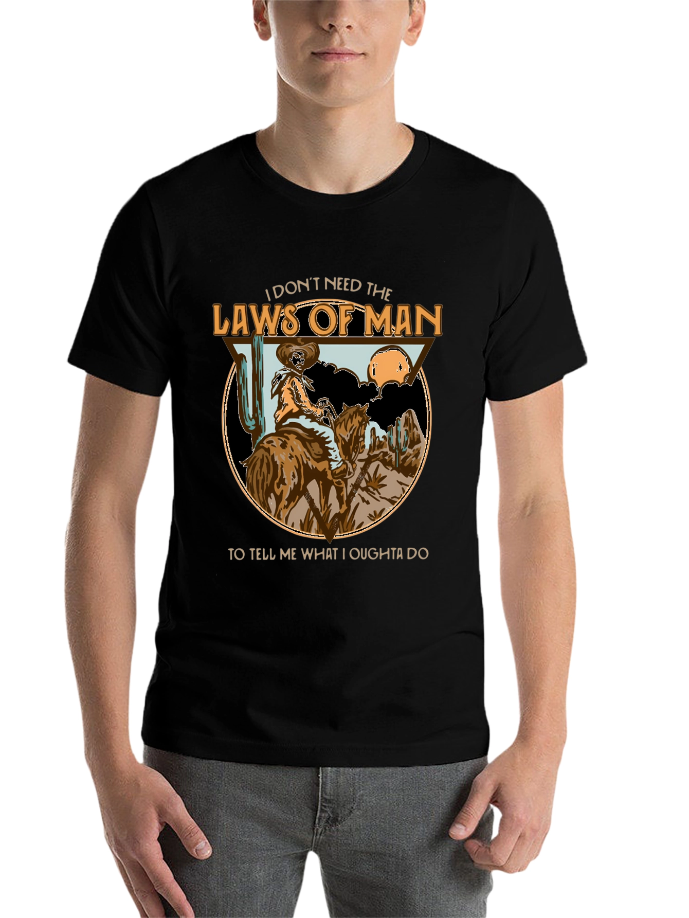Black Cowboy Laws of Man T-Shirt view 7