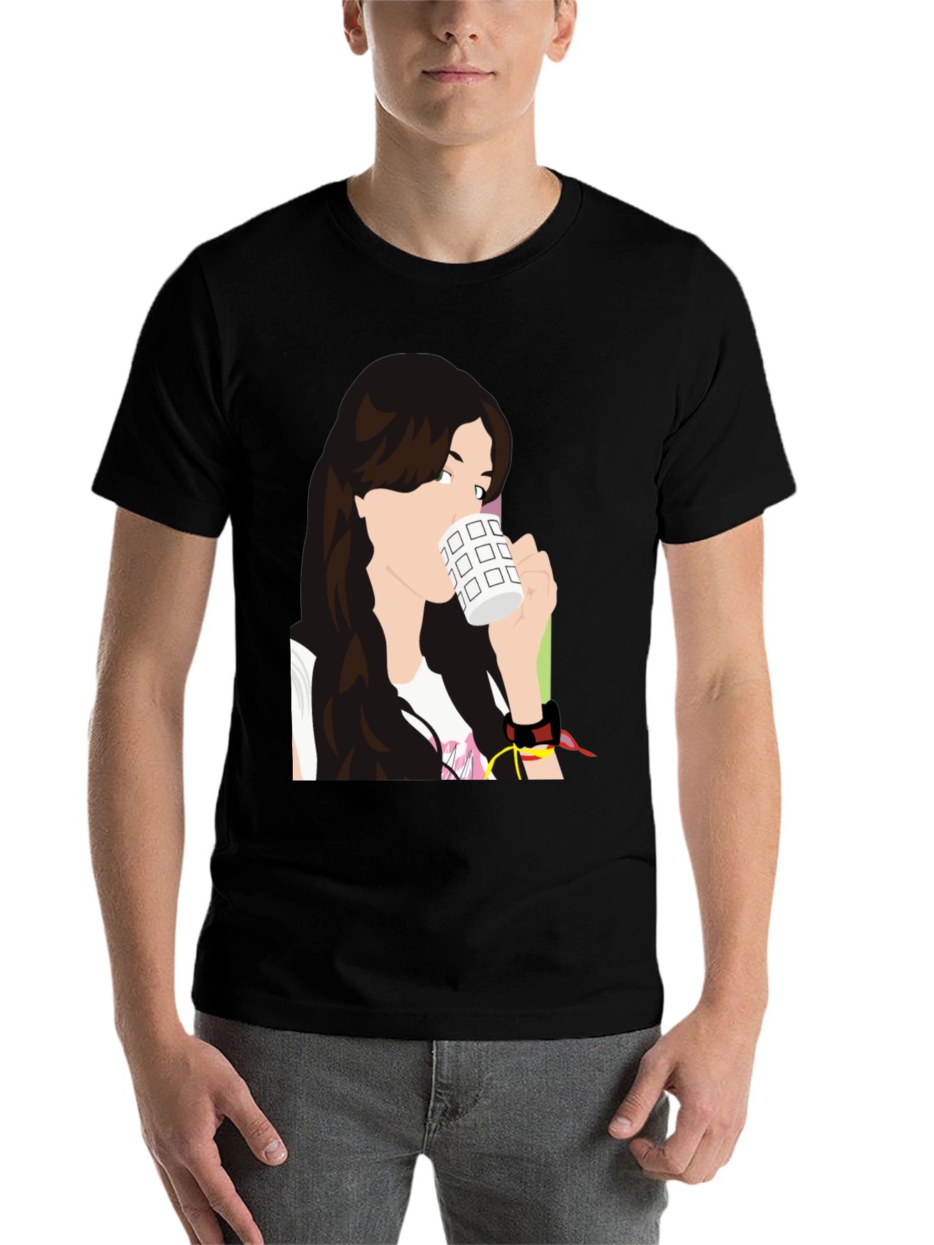 Black Stylish Woman Drinking Coffee Graphic T-Shirt view 7