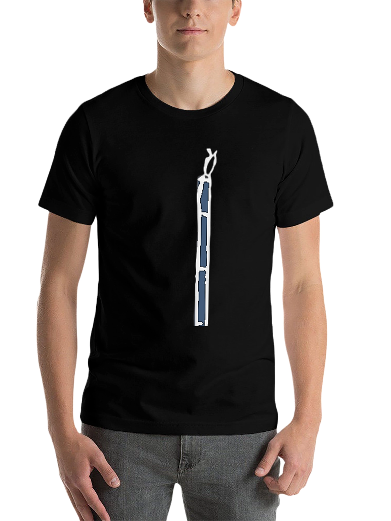 Black Men's Black T-Shirt with Modern Art Graphic view 7