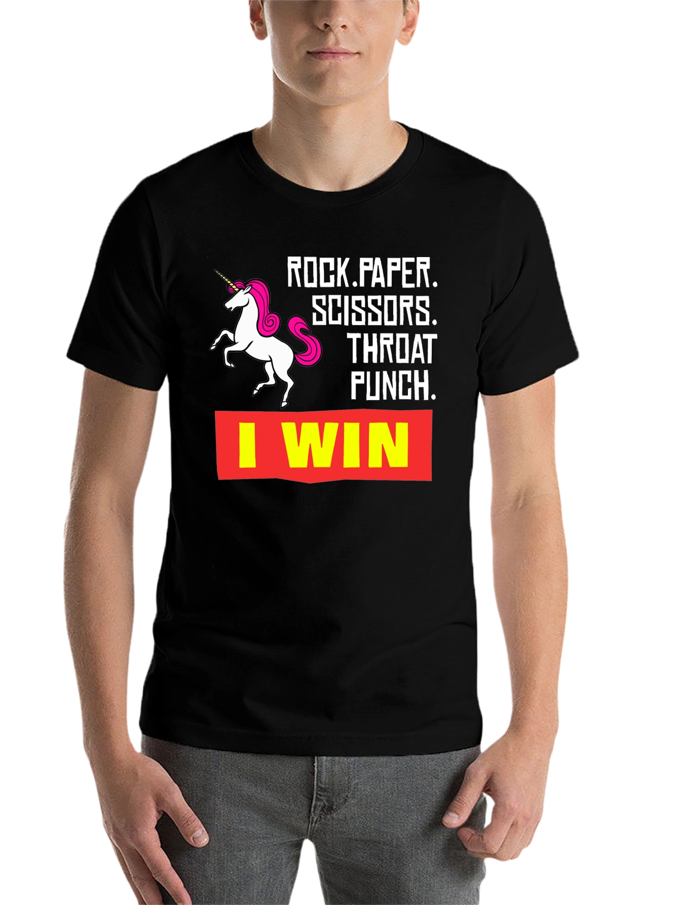 Black Rock Paper Scissors Throat Punch I Win T-Shirt view 7