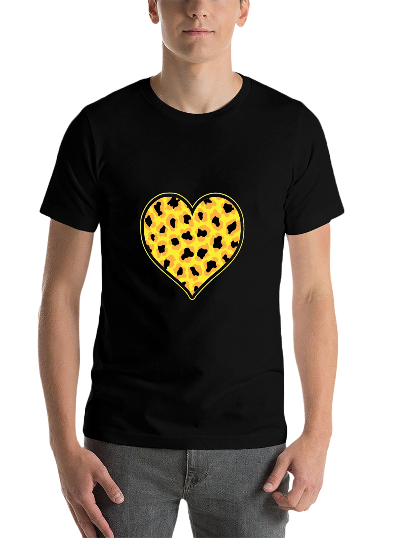Black Leopard Heart Print Black T-Shirt view 7