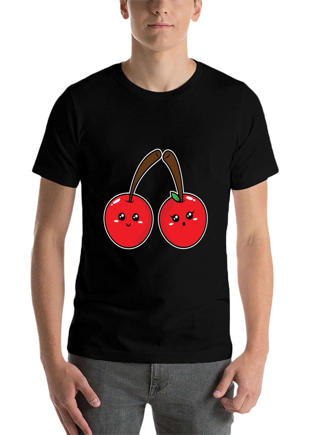 Black Cute Cherry Graphic Black Tee Shirt view 7