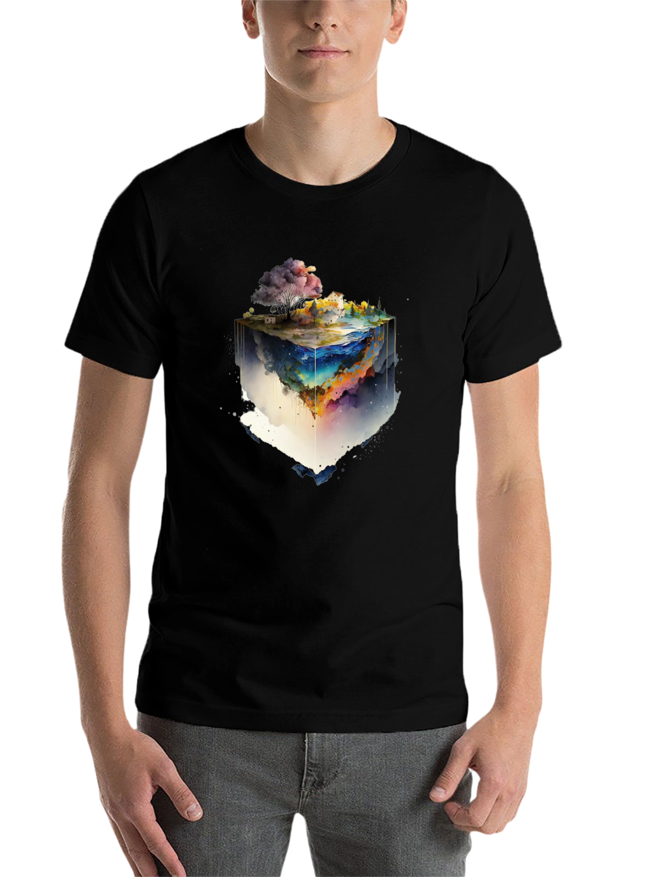 Black Watercolor World Cube Graphic Tee view 7