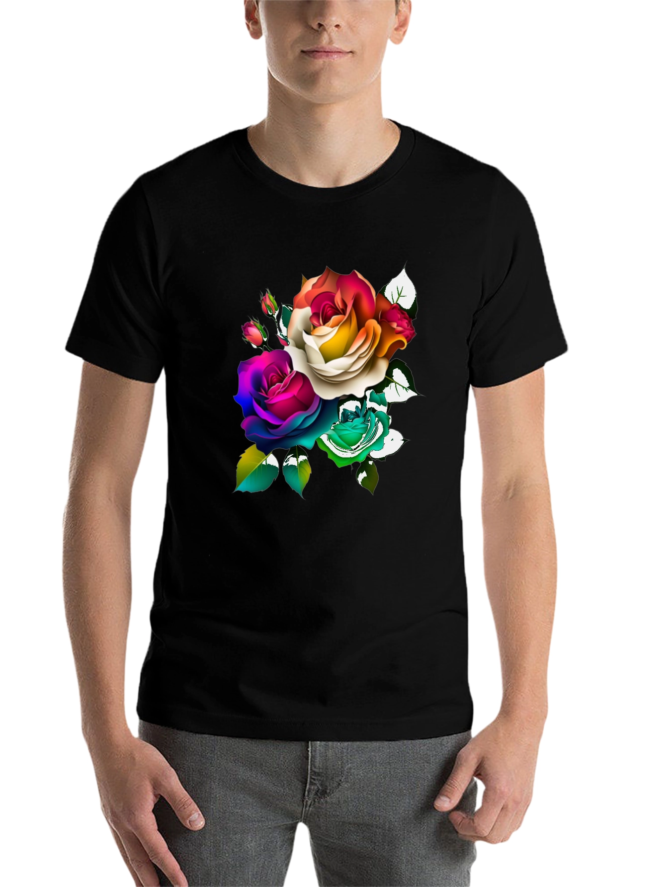 Black Floral Graphic Black T-Shirt view 7