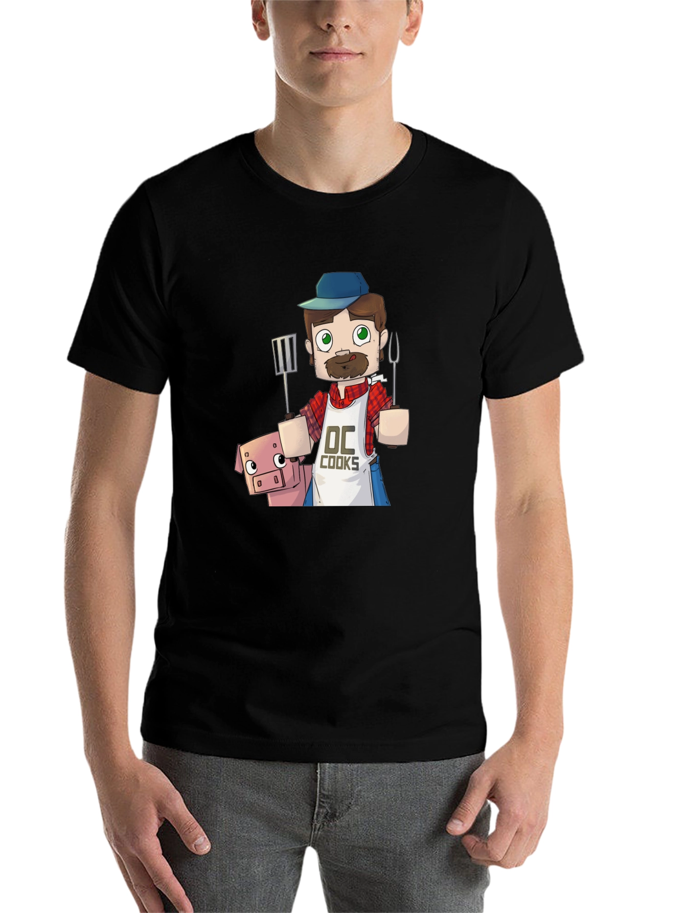 Black BBQ Chef and Pig Graphic Tee view 7