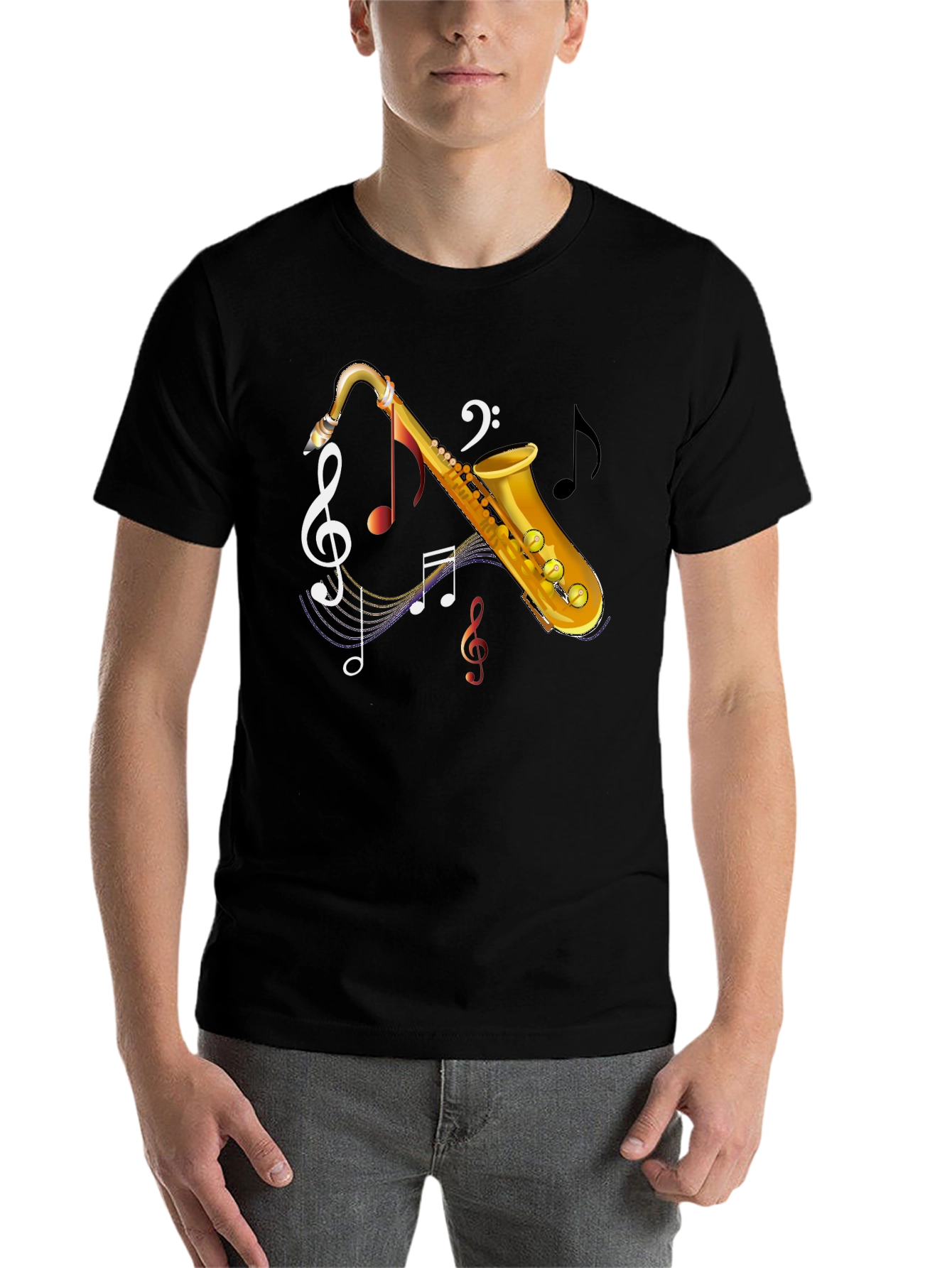 Saxophone Music Notes Graphic T-Shirt - 7