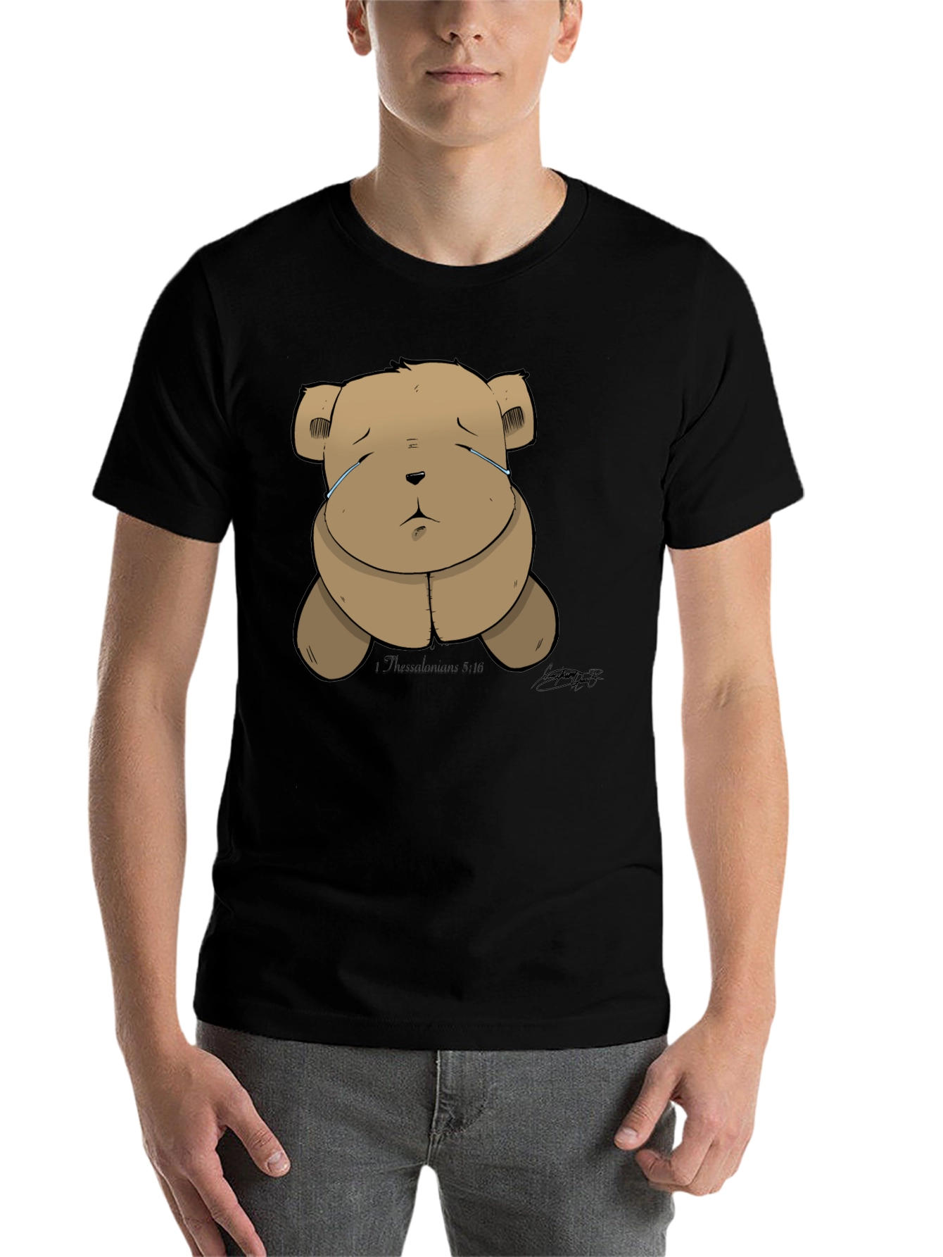 Black Sad Teddy Bear Graphic Black T-Shirt view 7
