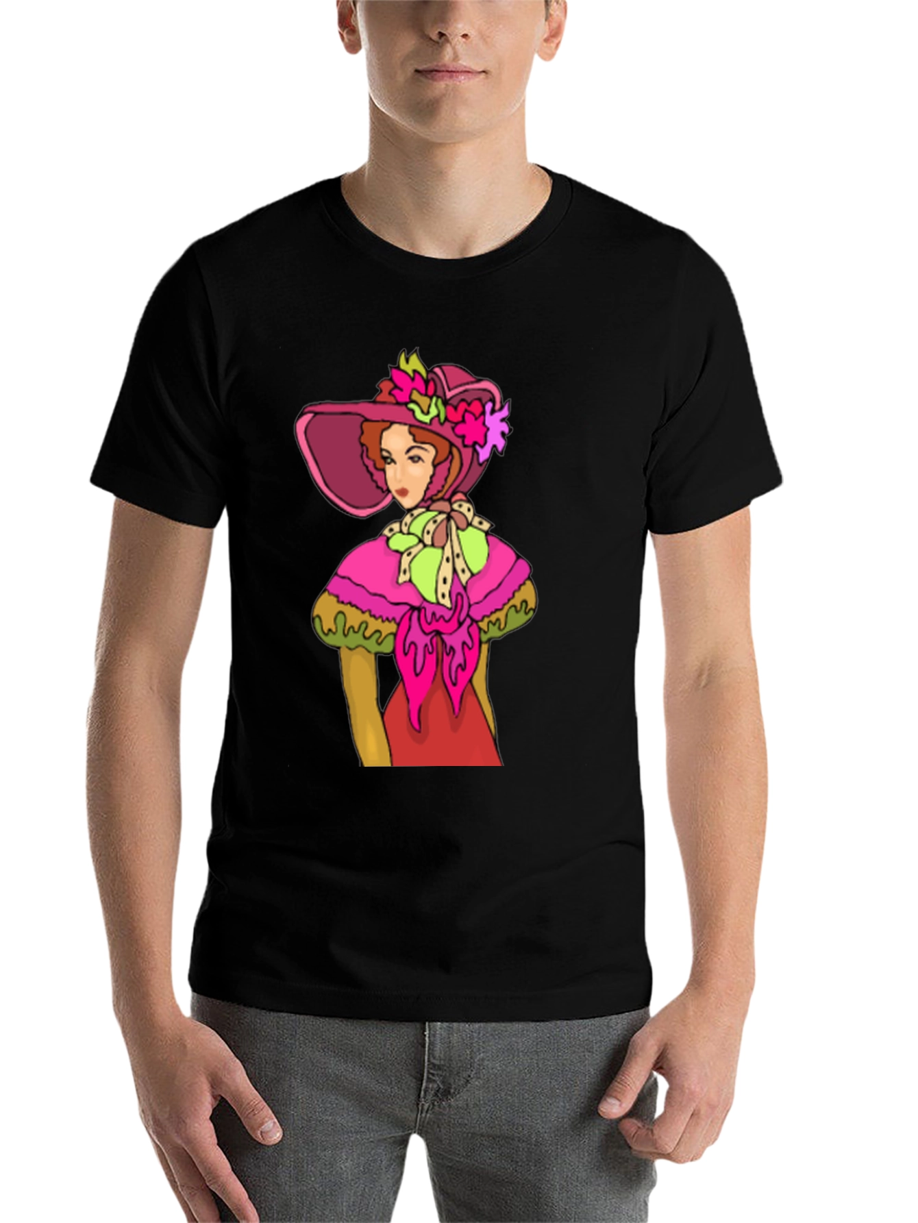 Black Vintage Lady Tee: Chic Retro Style view 7