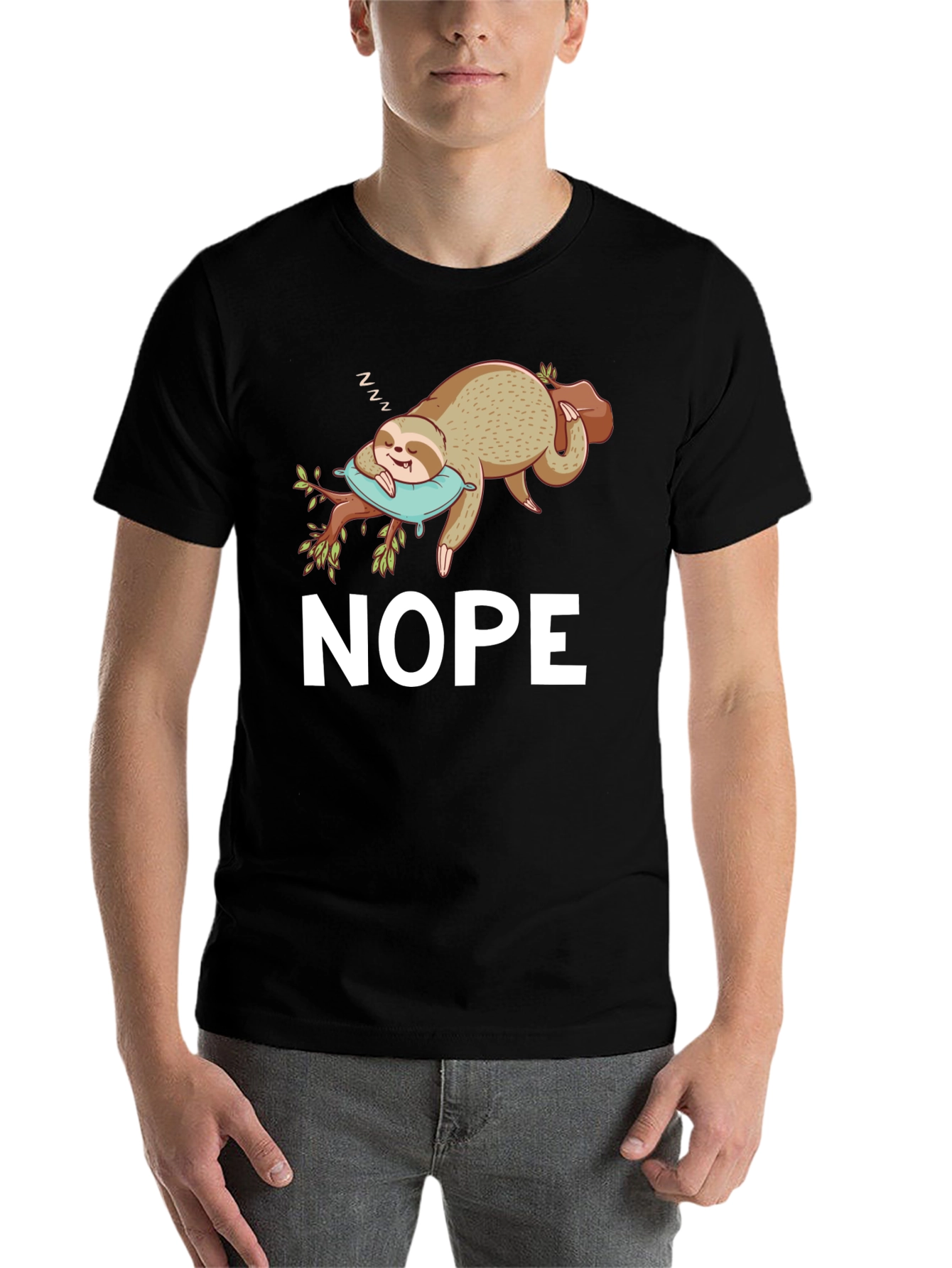Black Nope Sloth T-Shirt - Sleepy & Funny view 7