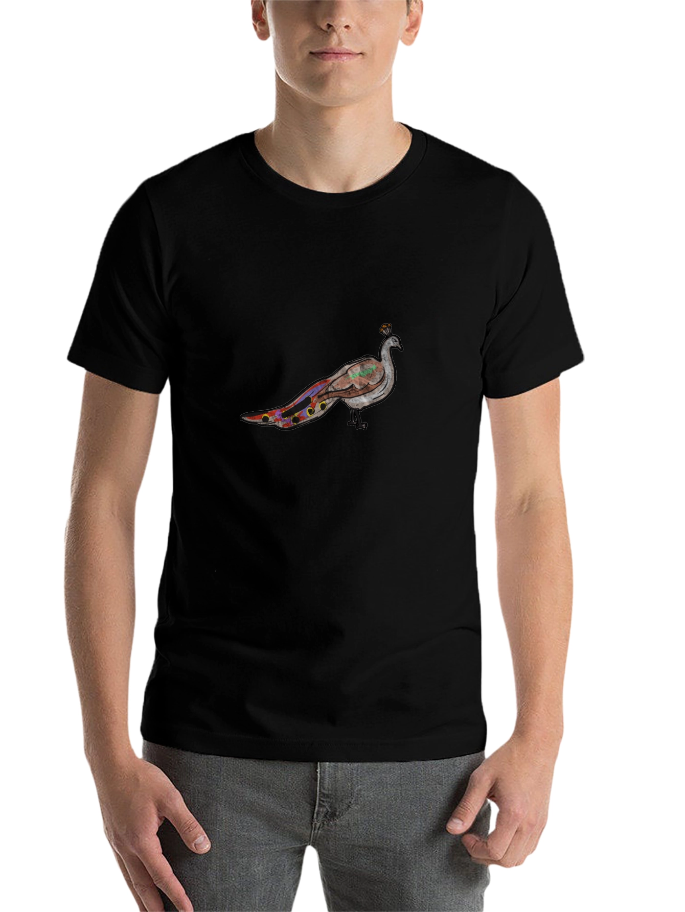 Black Peacock Graphic Black T-Shirt view 7